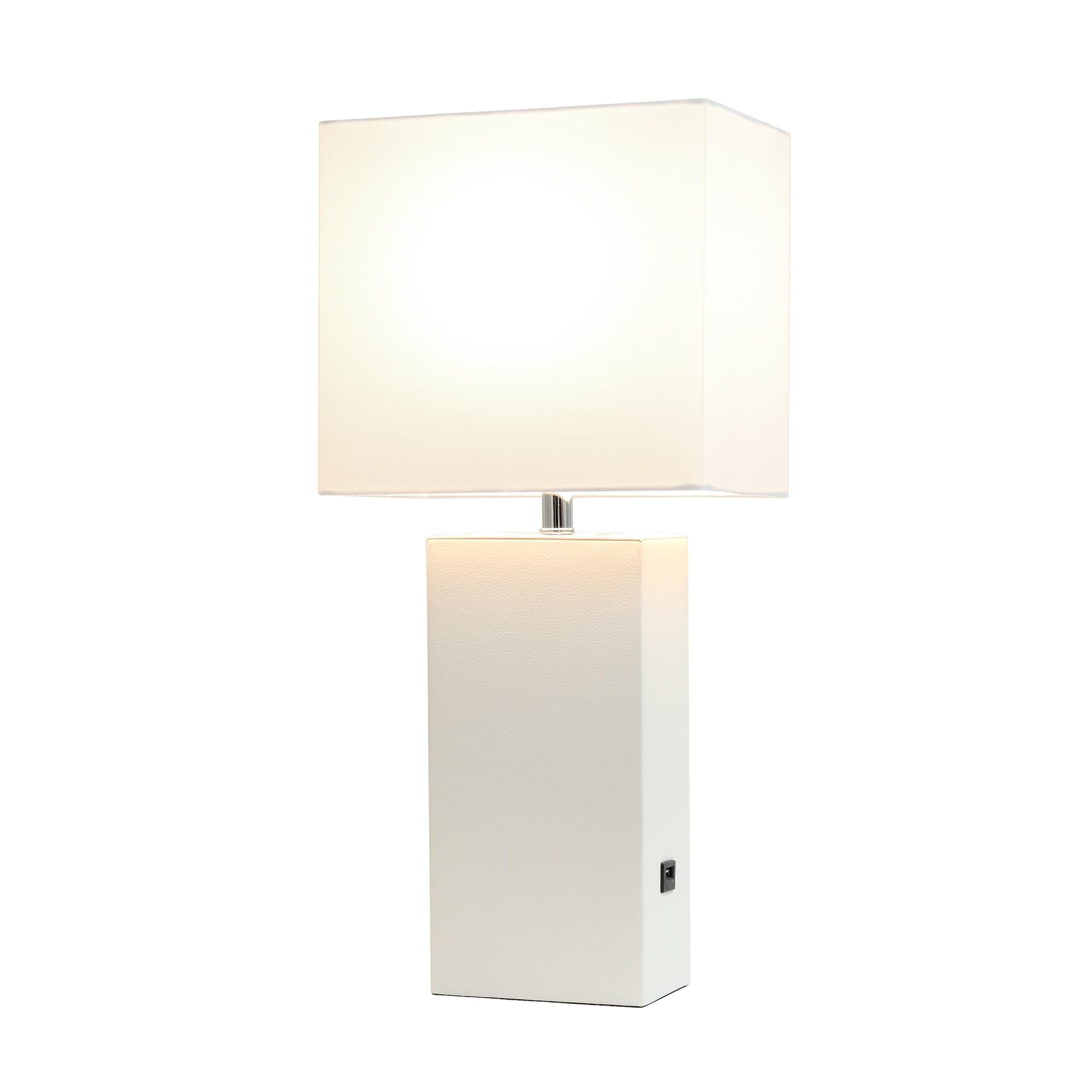 Elegant Designs Lt1053-Wht Modern Leather Table Lamp With Usb And White Fabric Shade, White(Pack Of 1)