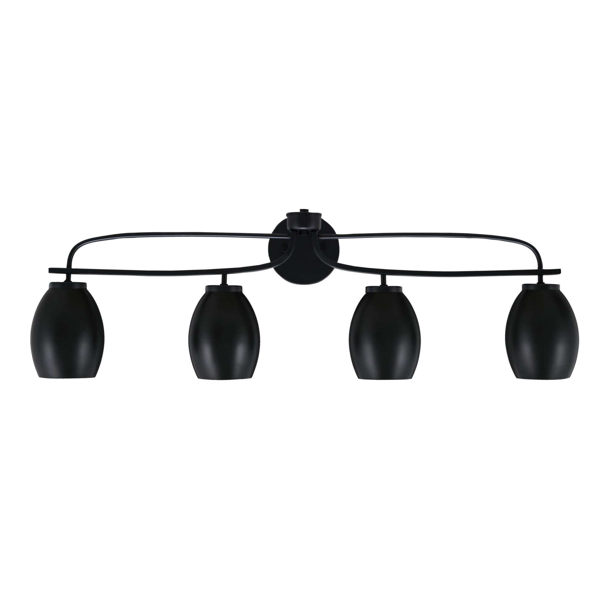 Cavella 4 Light Bath Bar Shown In Matte Black Finish With 5" Matte Black Oval Metal Shades