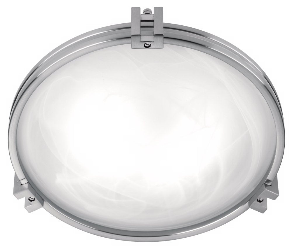 Possini Euro Design Flush Mount Light, 12 3/4in Wide, Brushed Nickel with Marbleized Glass Bowl Shade, Model 18609