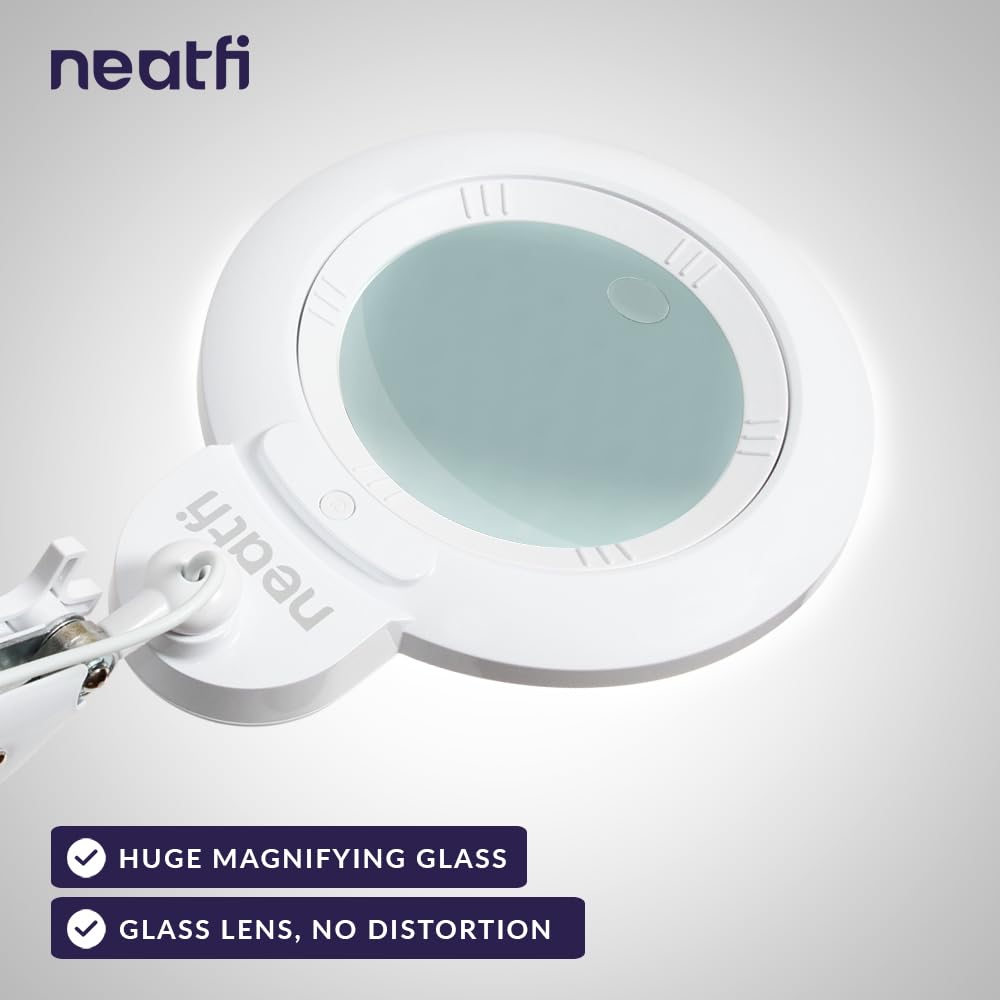 Neatfi Xl Bifocal Led Magnifying Lamp, 7-Inch Lens, 5D/20D Magnification, Hands-Free, Dimmable, 84 Smd Led, Adjustable Arm For C