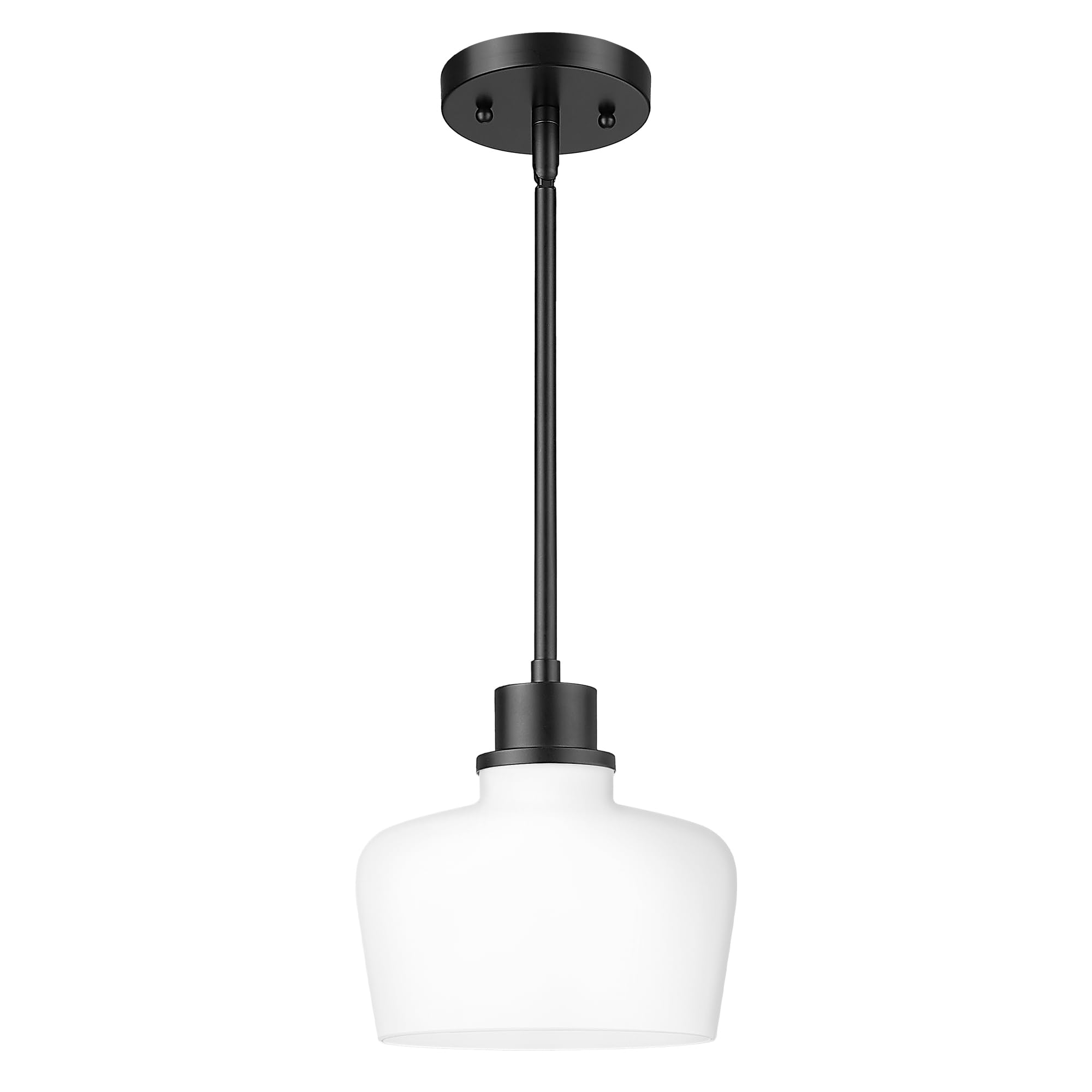 Emak Modern 8 Inch Black Pendant Light, Farmhouse Pendant Lighting with Milk Glass Shade, 1 Light Hanging Light Fixture for Kitc