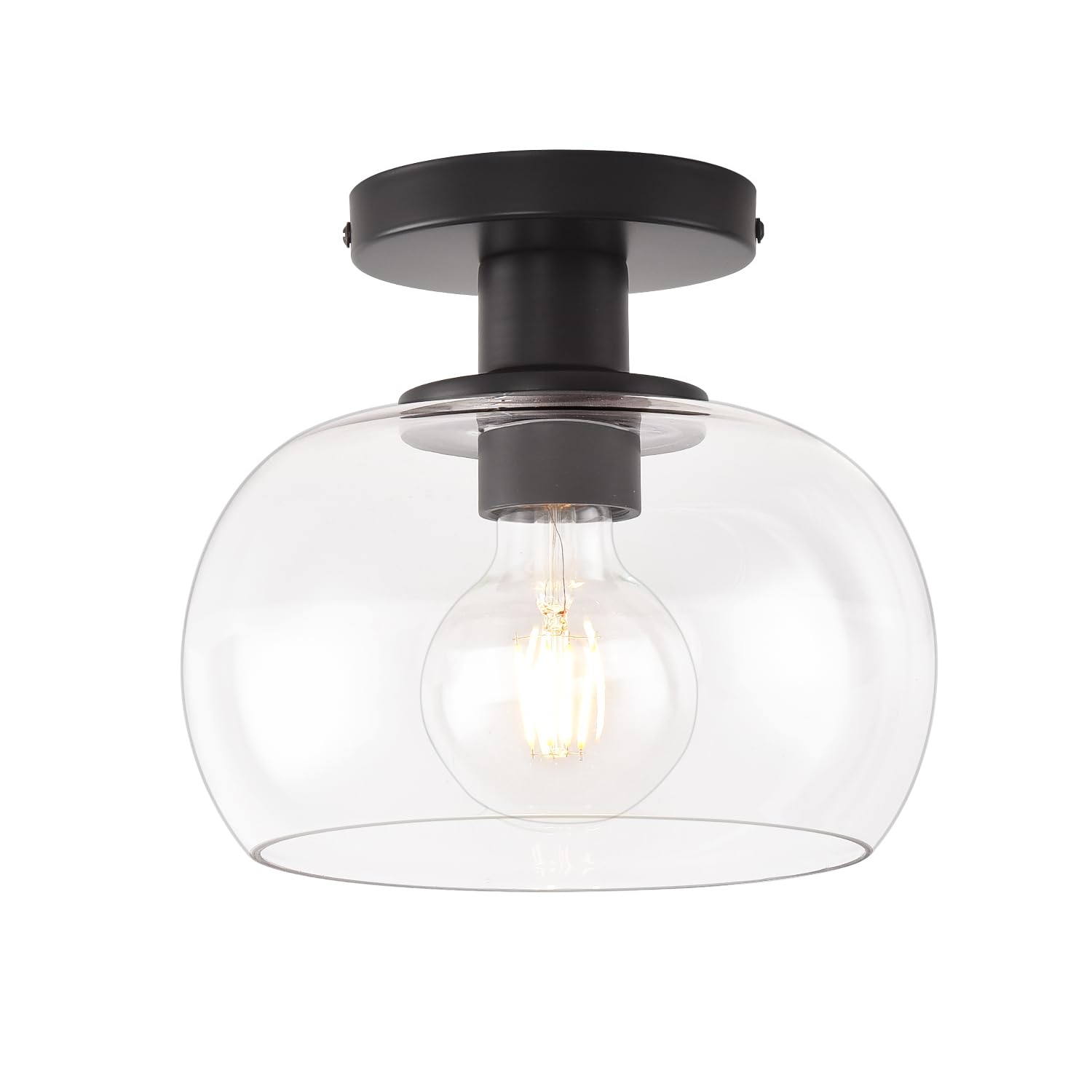 Klss Black Flush Mount Ceiling Light Fixture,Modern Farmhouse Ceiling Light Above Sink Kitchen Closet 8.7In Clear Glass Shade