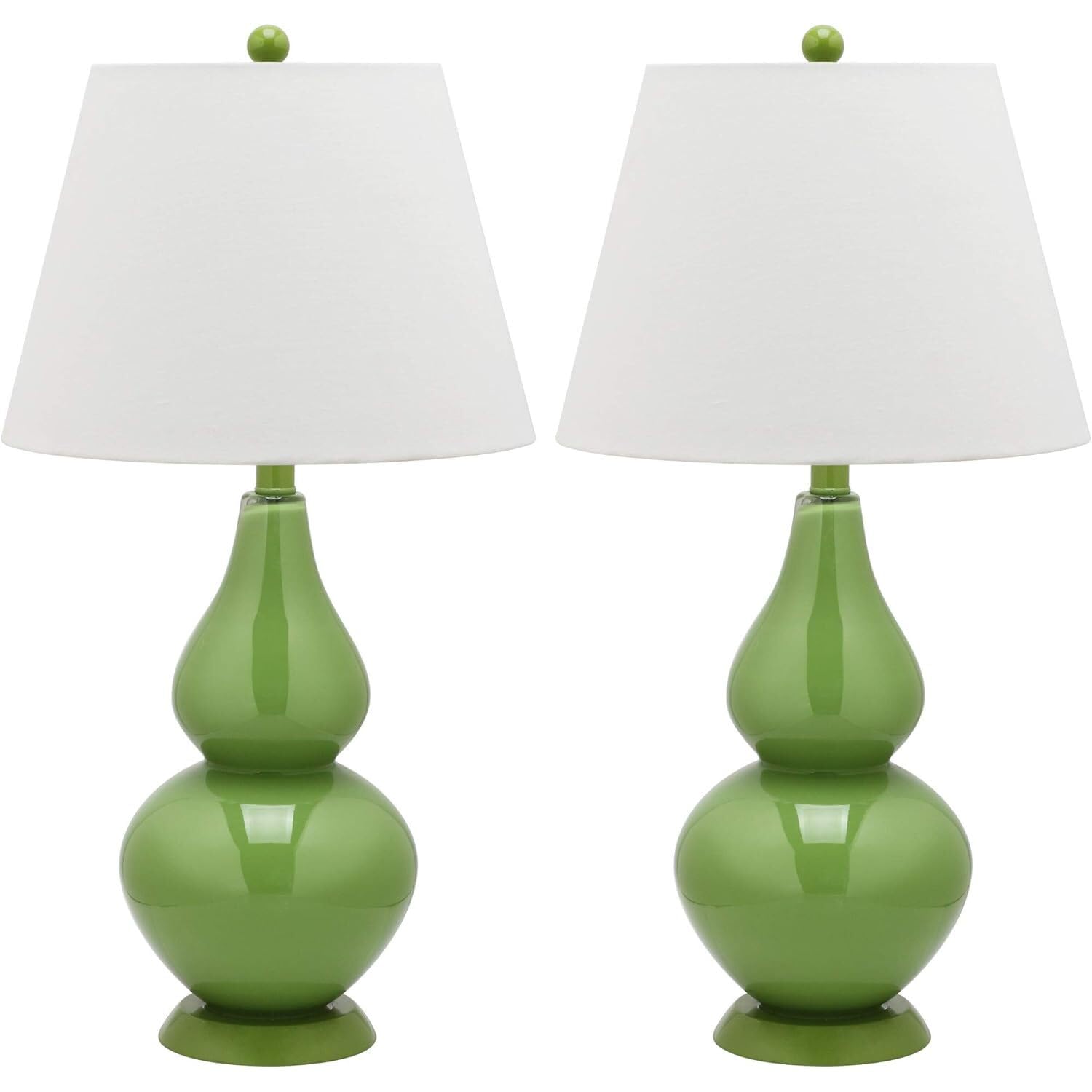 SAFAVIEH Lighting Collection - Cybil Set of 2 Green Double Gourd Glass Table Lamps, Modern Contemporary Design, LED Bulbs Includ