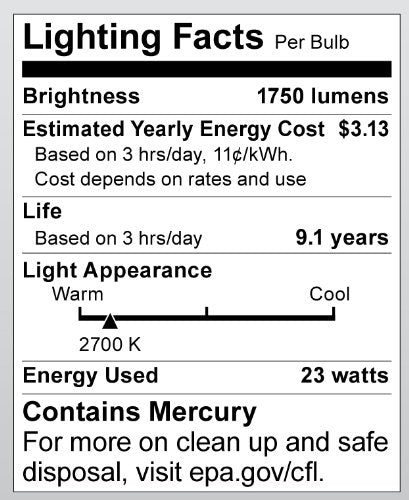 Satco Mini Spiral CFL Light Bulb 26W (120W Equivalent) 1750 Lumens GU24 Base 2700K Soft White Glass 1 Count