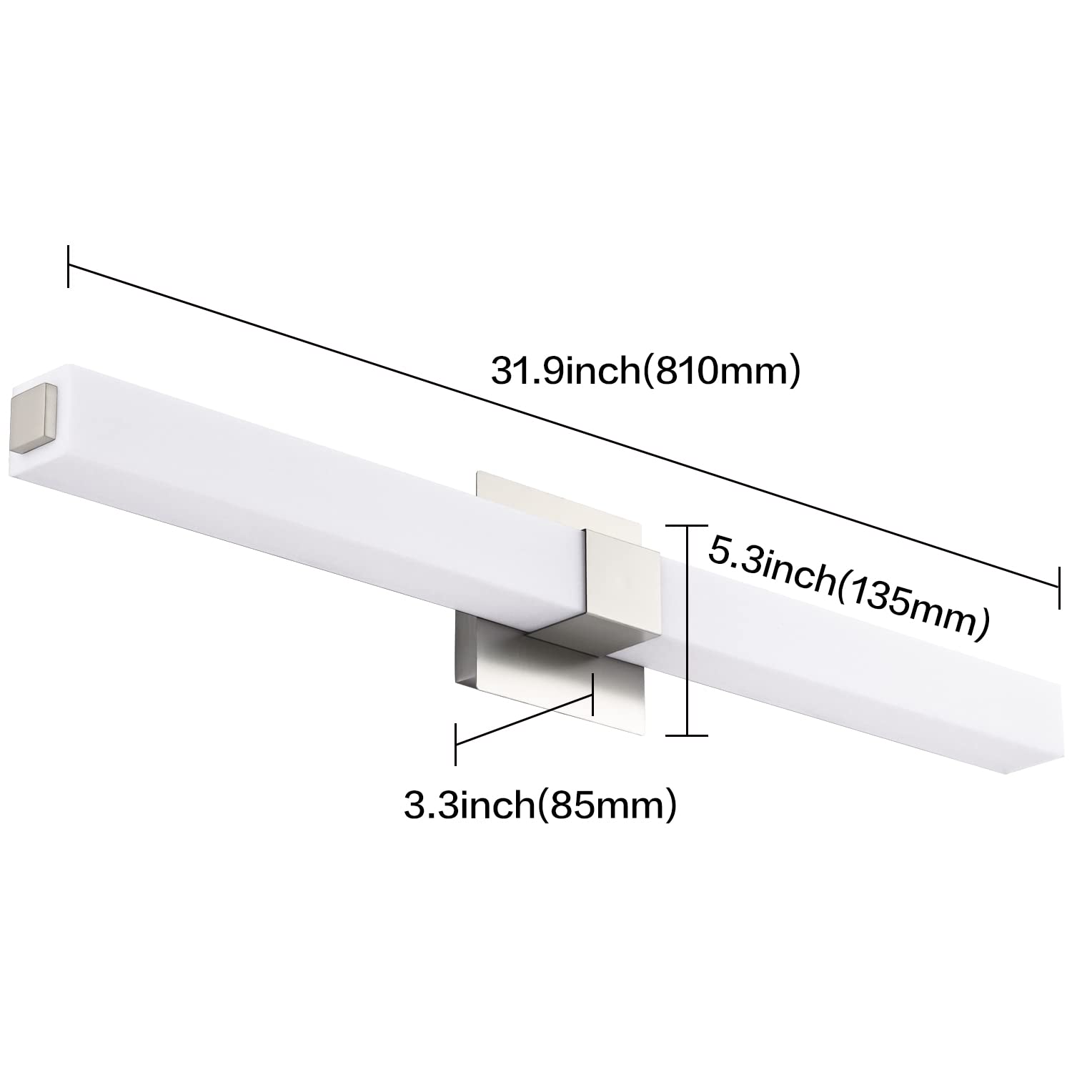 ZUZITO Bathroom Vanity Light - Modern LED Fixture, 32 Inch, Brushed Nickel, 6000K Bright White Light, Model S16001-810mm
