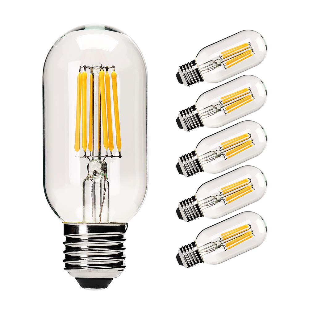 yfxrlight Dimmable T45 LED Edison Bulb, 6W Warm White, 2700K, E26 Base, 550Lm, Pack of 6