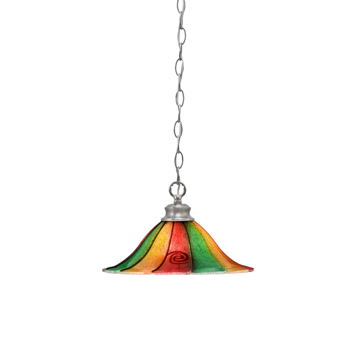 Toltec Lighting Chain Hung Pendant Shown in Brushed Nickel Finish with 14&quot; Mardi Gras Glass