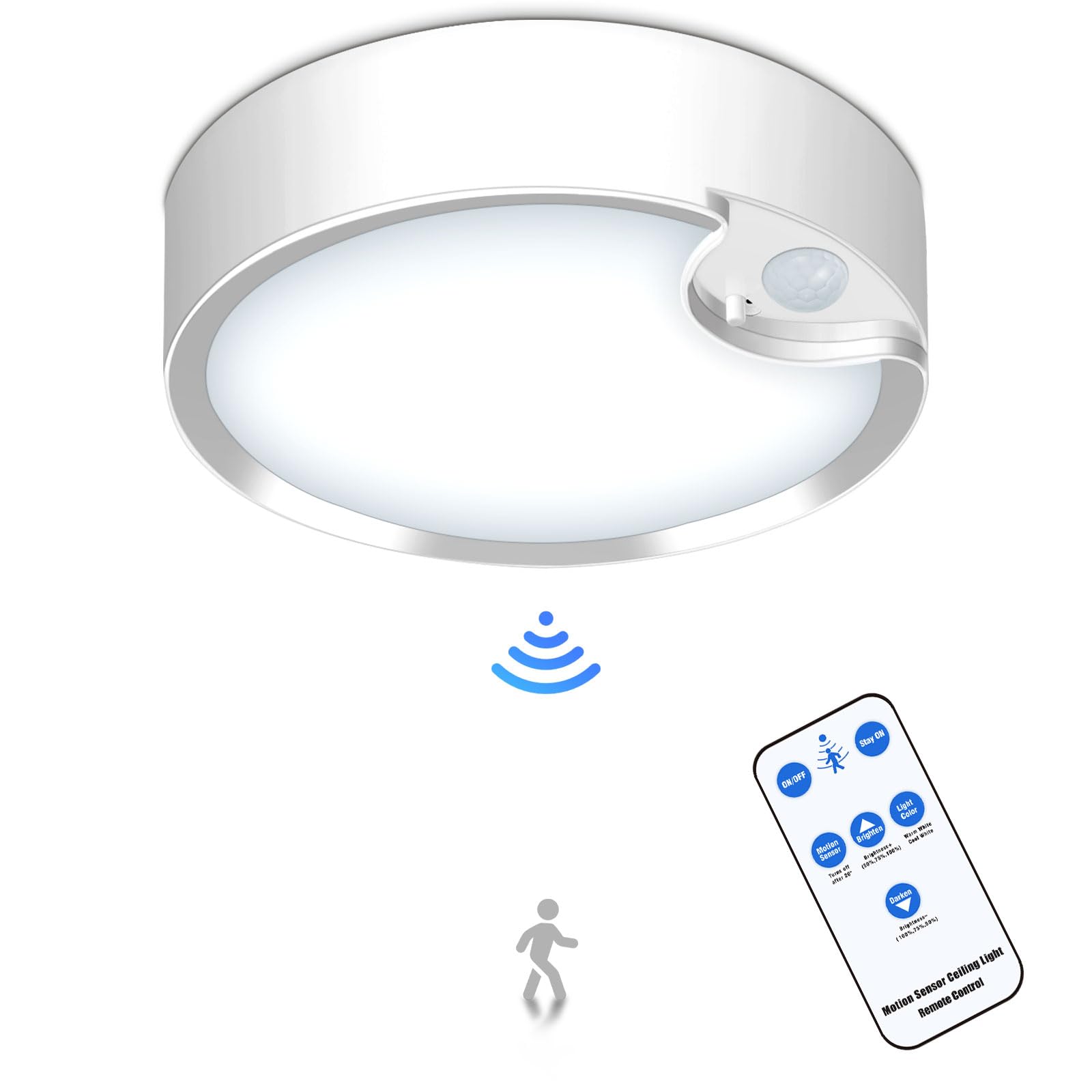 Yurnero Battery Operated Lights Ceiling Light with 400LM Dimmable 3000K/6000K-Battery Powered Ceiling Light for Shower Closets C