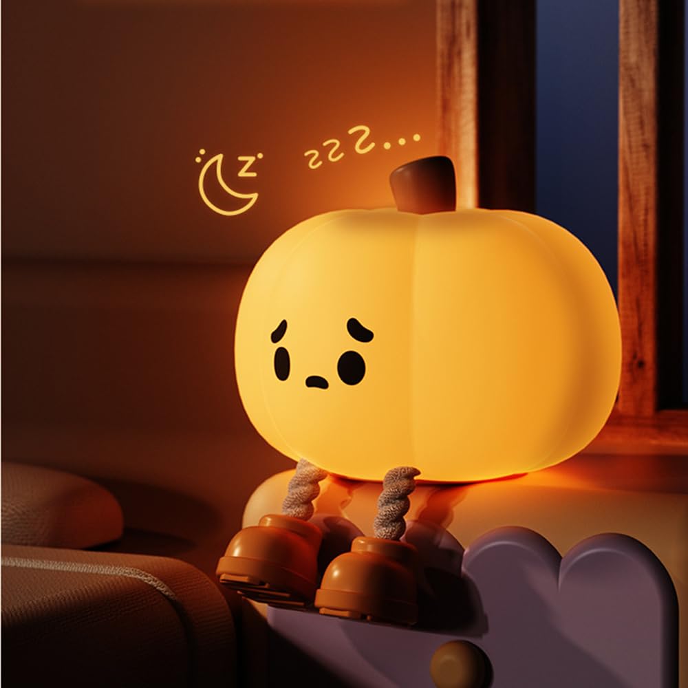 ipalmay Pumpkin Night Light - 30min Auto-Off Kids Toddler Nursery Bedside Nightlight, 3 Light Brightness Night Lamp for Bedroom