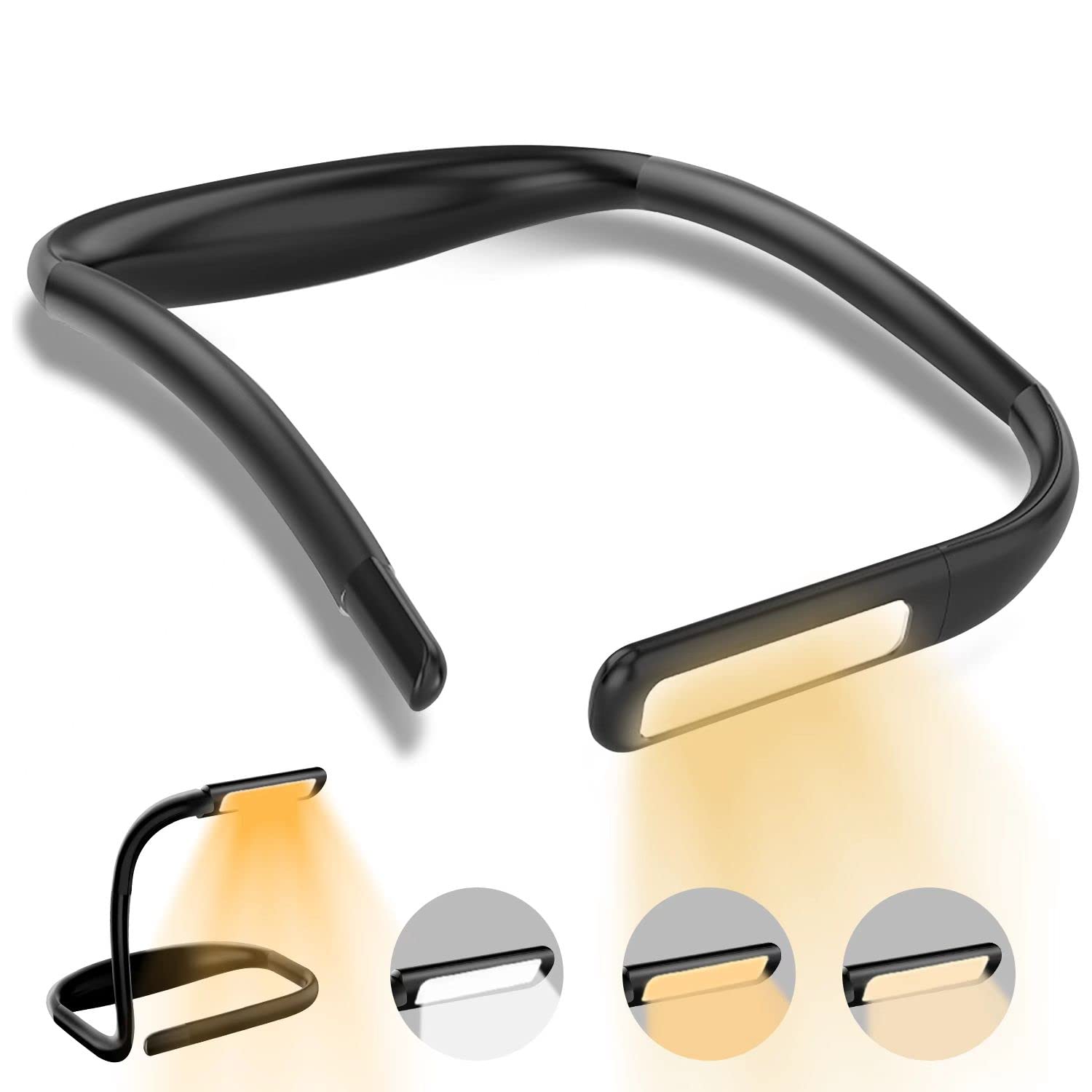 LALAKU LED Neck Reading Light, Adjustable Brightness, 3 Colors, Metal, 1PCS, Black, Model GH-8