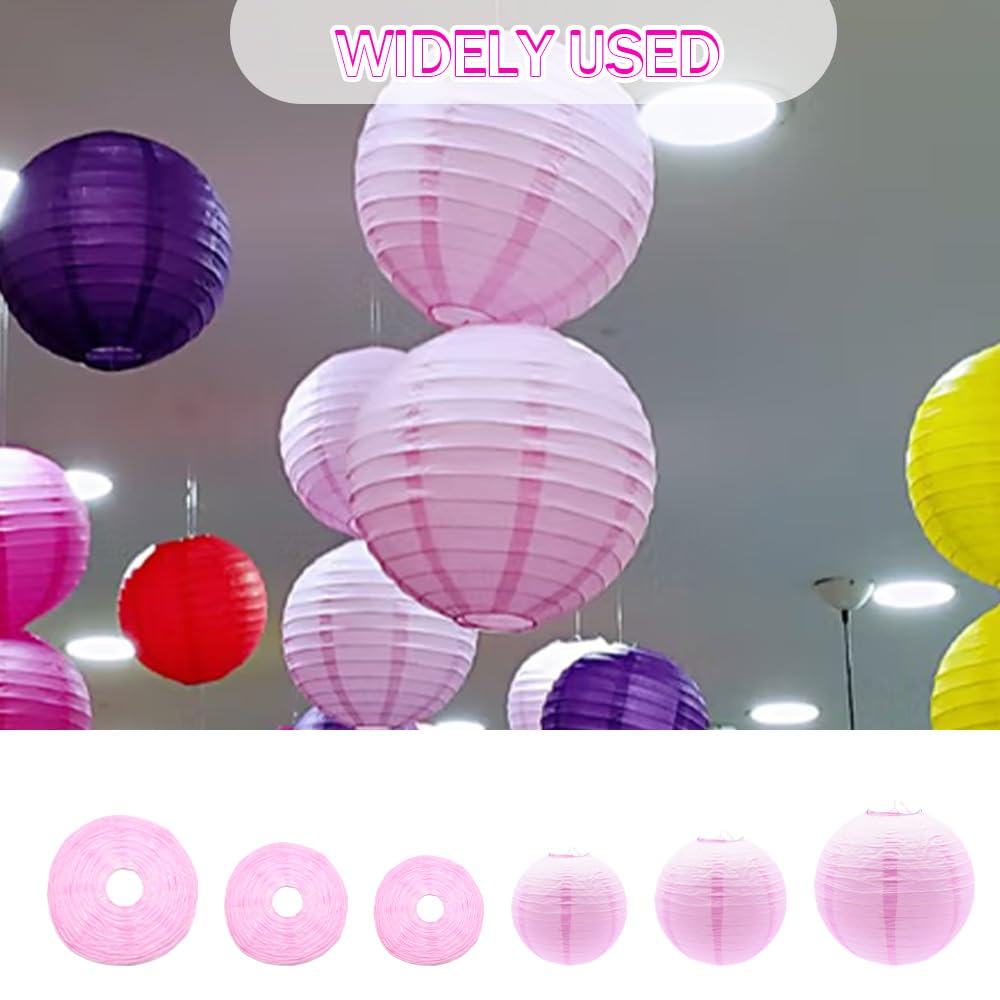 Yosawa 6 Pcs Paper Lanterns, Decorative Round Hanging Lanterns, 8” 10” 12”, Pink, Model ZD-Pink for Party, Wedding, Halloween, Home