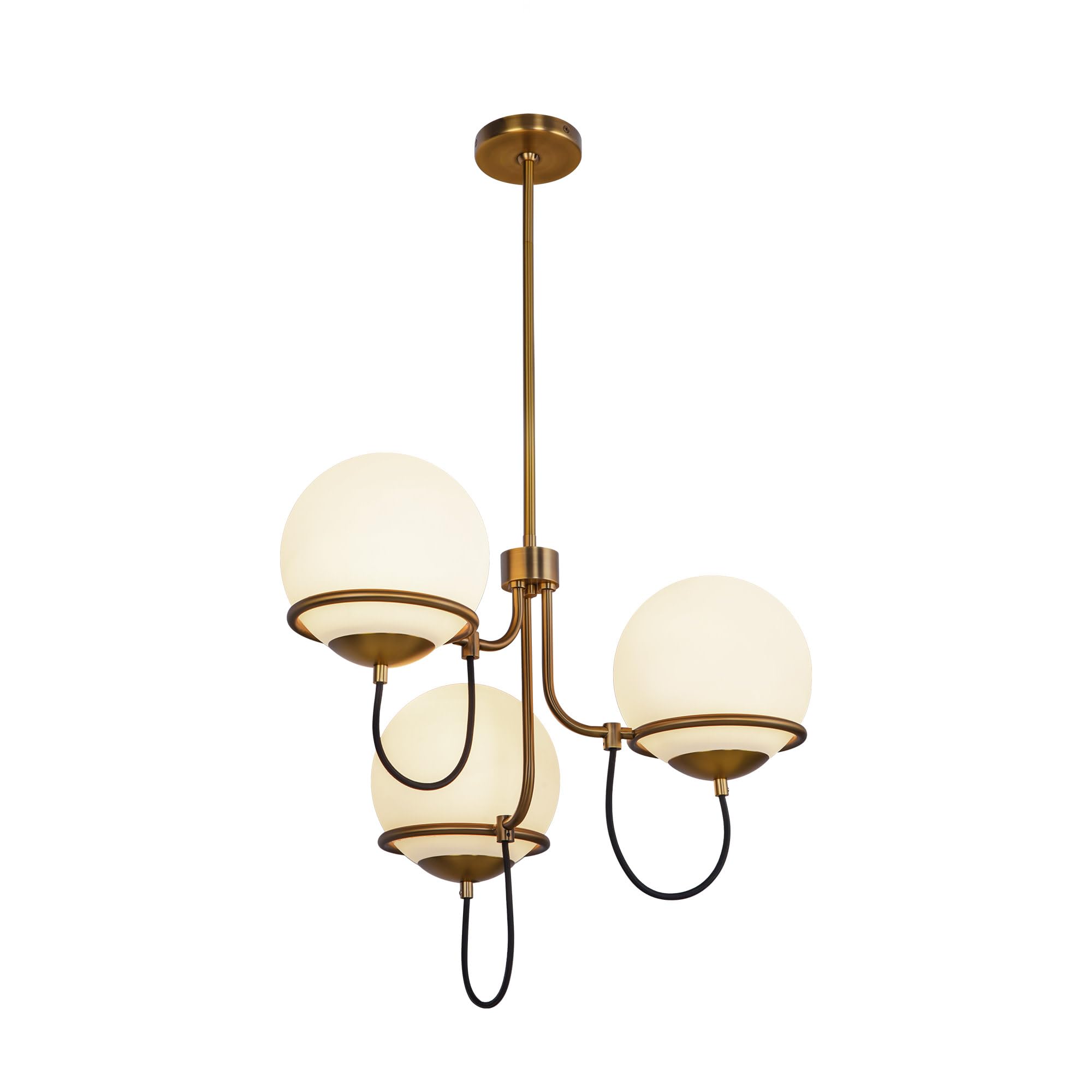Alora Mood Alba 23 Chandelier | Aged Gold Finish | Matte Opal Glass Shades | Italian Modern Classic Decorative Ceiling Light | M