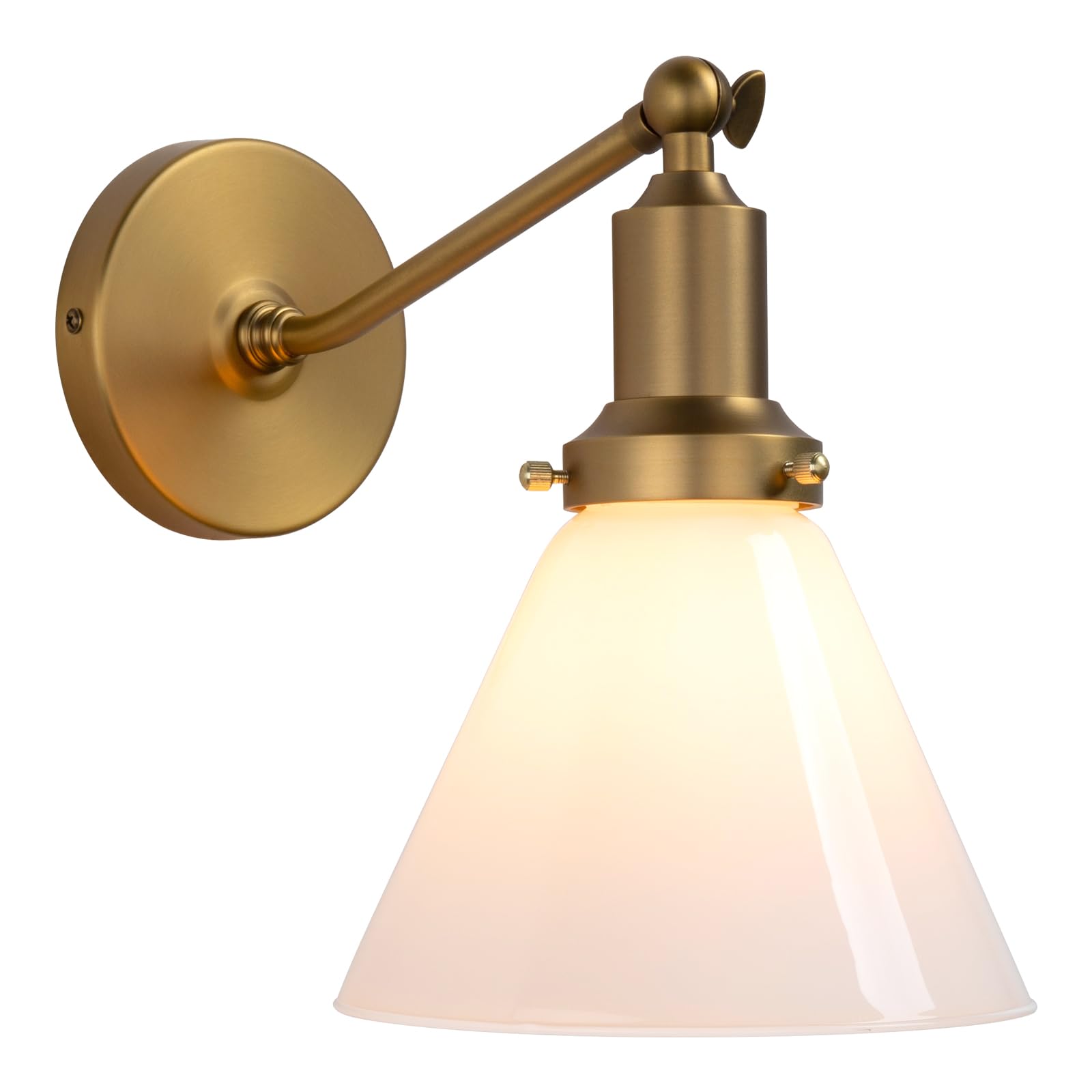 PERMO Industrial Vintage Slope Pole Wall Mount Single Sconce with Funnel Flared Milk White Glass Shade Wall Sconce Light Lamp Fi