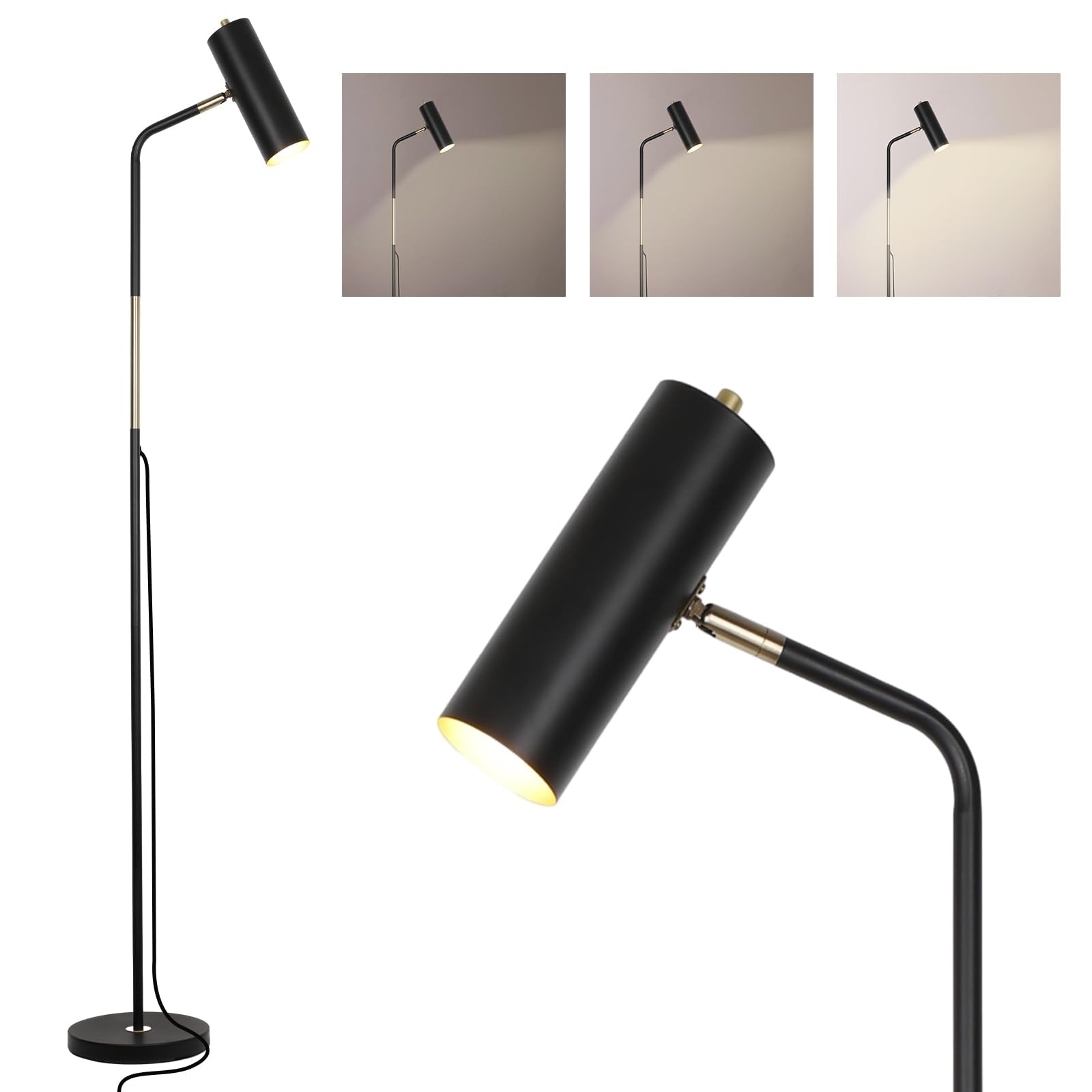 LALISU Industrial Floor Lamp - Rustic Metal Adjustable Heads, LED Black, Task Lighting for Living Room & Office