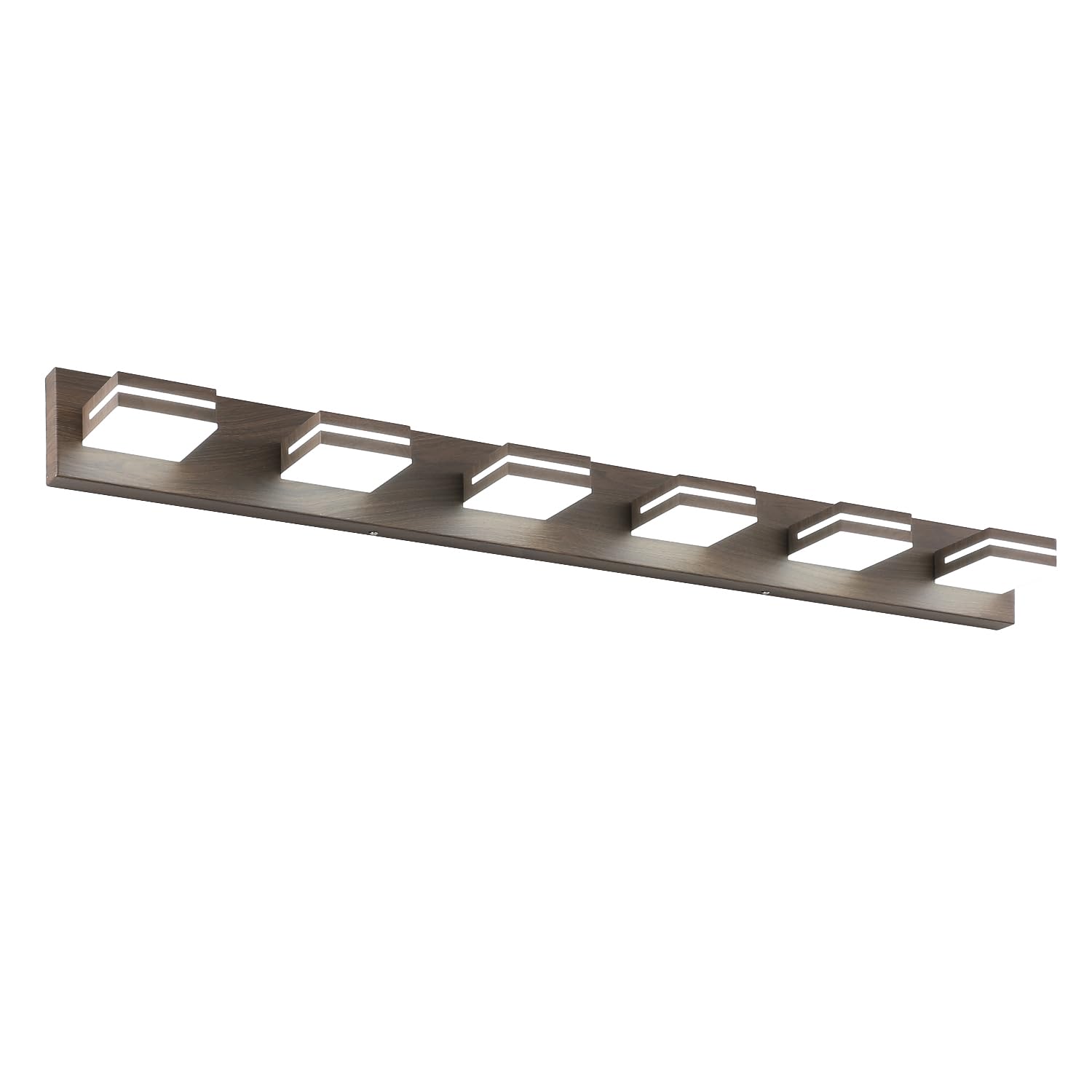 SineRise 6-Light LED Bathroom Vanity Light Fixture, 48-Inch, Brown Wood, Stainless Steel, Model 3399e96b, Non-dimmable, Cool White 6000