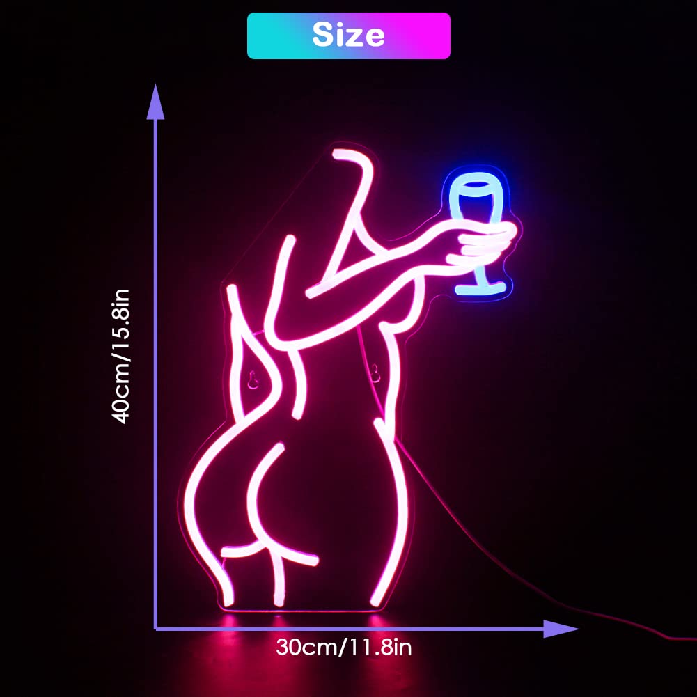 JURONGYILU Neon Sign - Dimmable LED Wall Decor Light - Pink Lady - USB Powered for Bedroom, Man Cave, Bar, Party