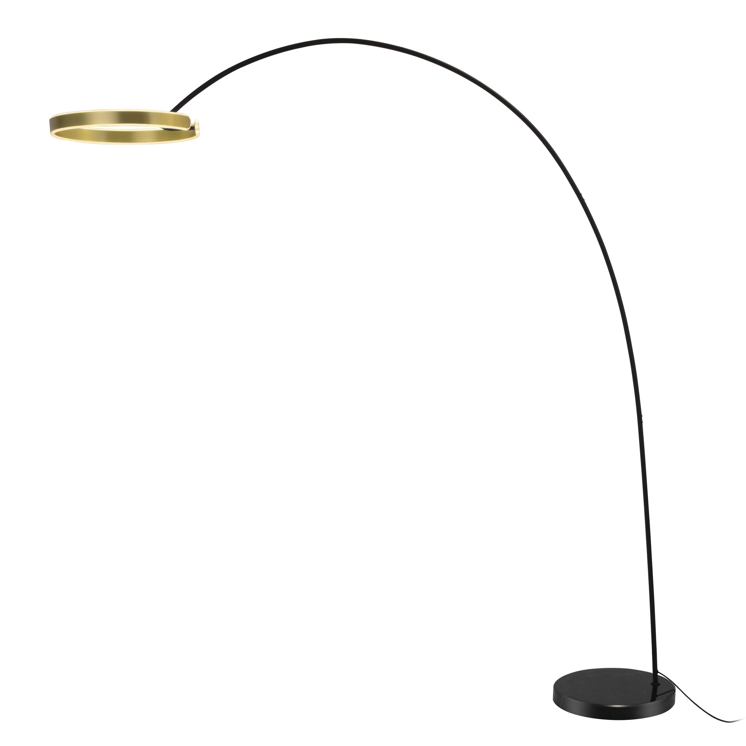 Contemporary 81'' Tall LED Overreaching Sofa Arched Floor Lamp with Remote Control - Modern Standing Corner Light, Gold Metal Sh