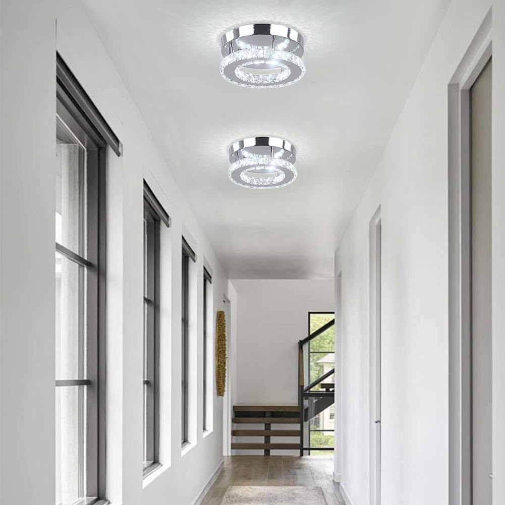 Hopggie Modern Crystal Chandelier Led Flush Mount Pendant Lighting Mini Ceiling Light Fixture For Bathroom Bedroom Hallway Stair