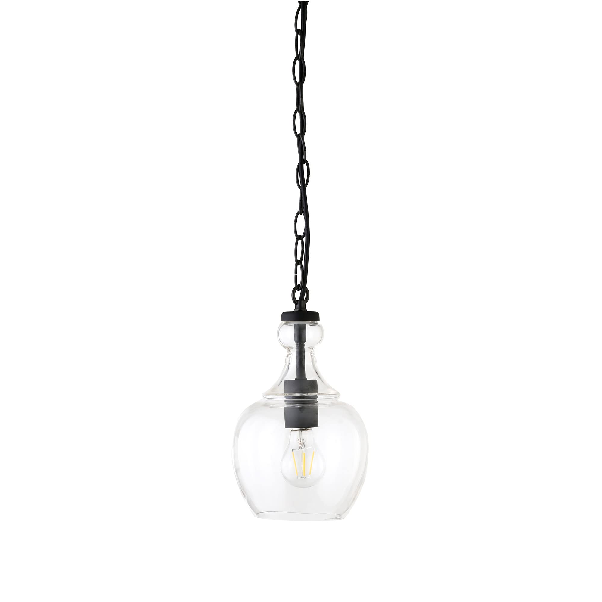 Henn&Hart 7" Pendant Light Fixture, Blackened Bronze/Clear Glass Shade, Model PD1074, Ideal for Kitchen & Living Room