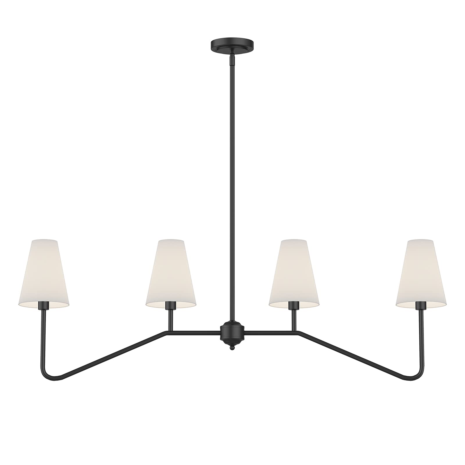 Electro Bp 47&quot; 4-Light Linear Kitchen Island Chandelier, Matt Black & White Linen Shades