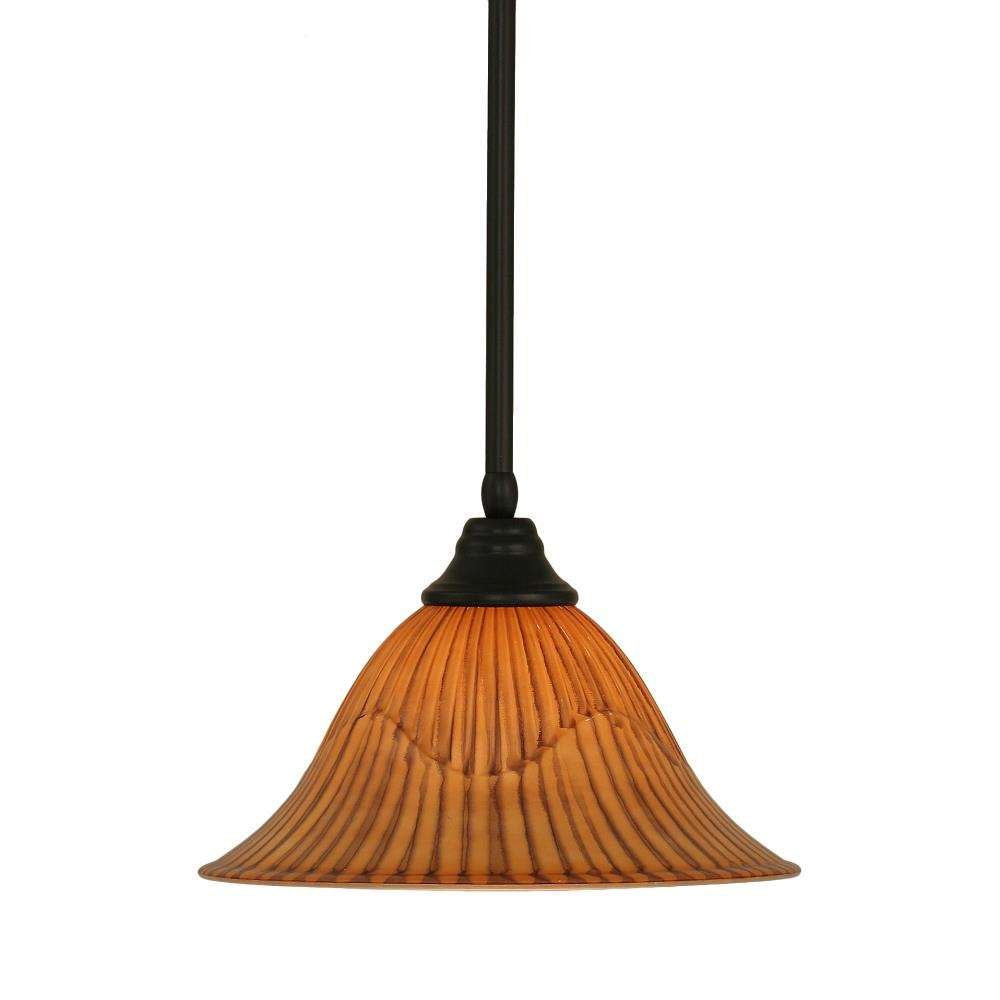 Toltec Lighting 26-Mb-58319 Stem Pendant With Hang Straight Swivel With 14&quot; Tiger Glass, Matte Black Finish