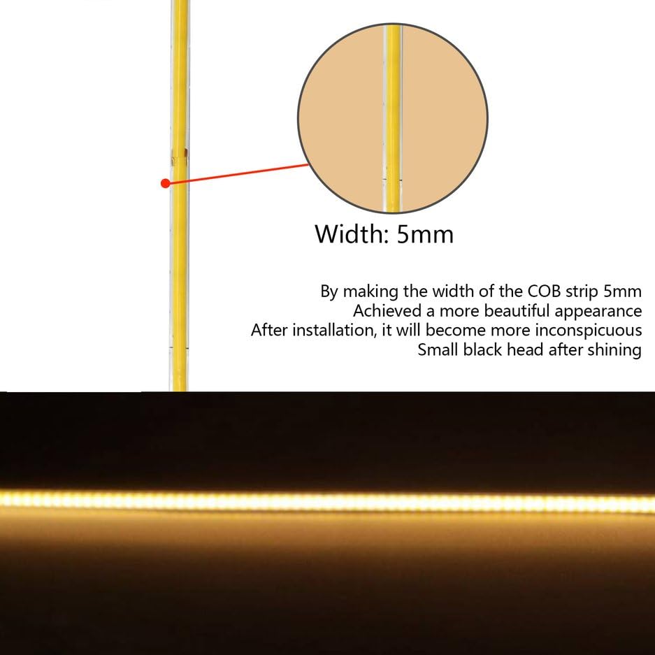 Mdee?Type C Cob Tape Light Led Strip 1.64Ft/0.5M- Flexible 5Mm Hidden Dc 5V Led Tape With 320 Leds/M For Warm (2700K) Lighting. Cuttable  Shapeable  Type C Powered. Ideal For Kitchen
