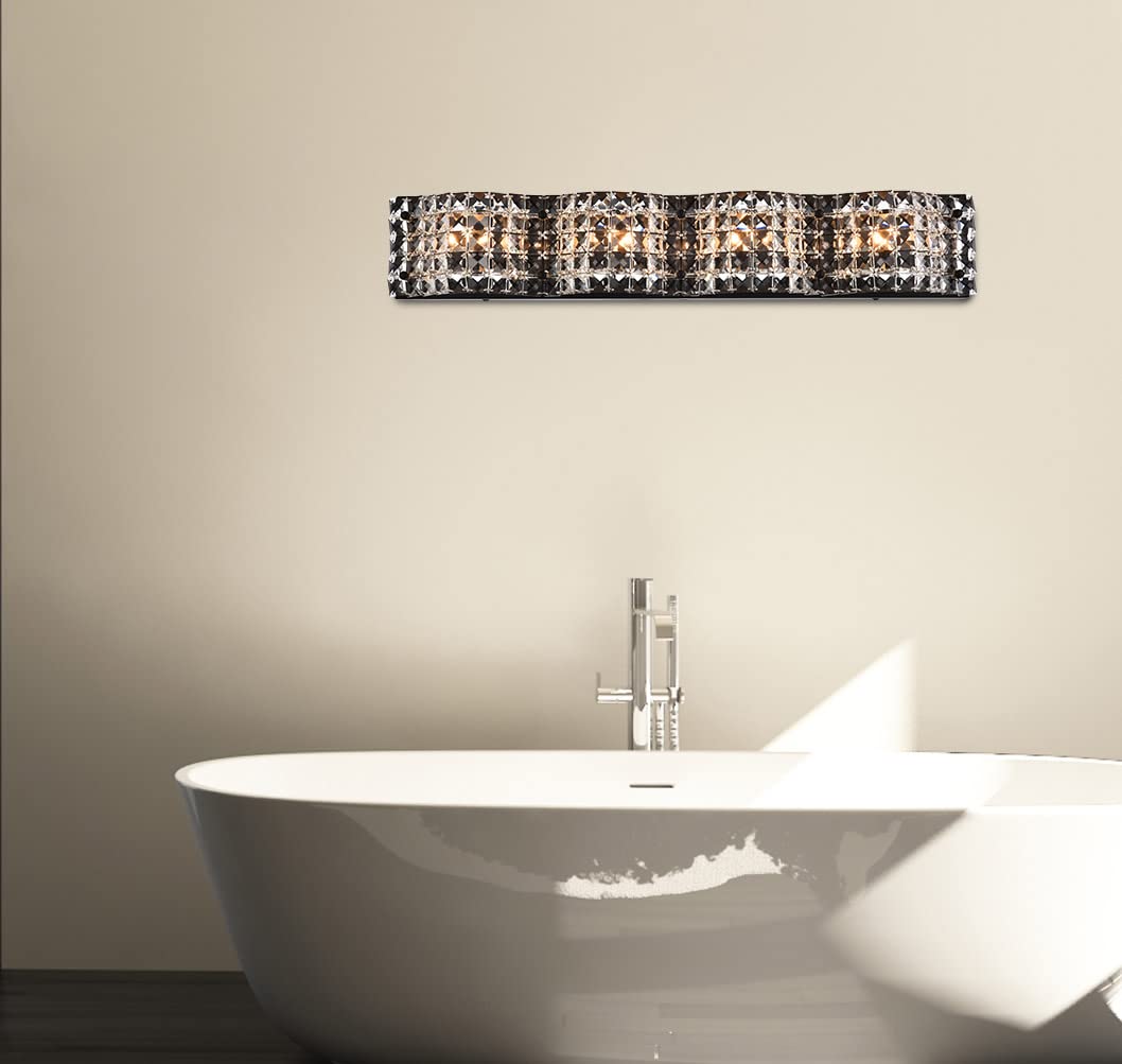 Living District Ollie 4-Light Metal Bath Sconce in Black and Clear