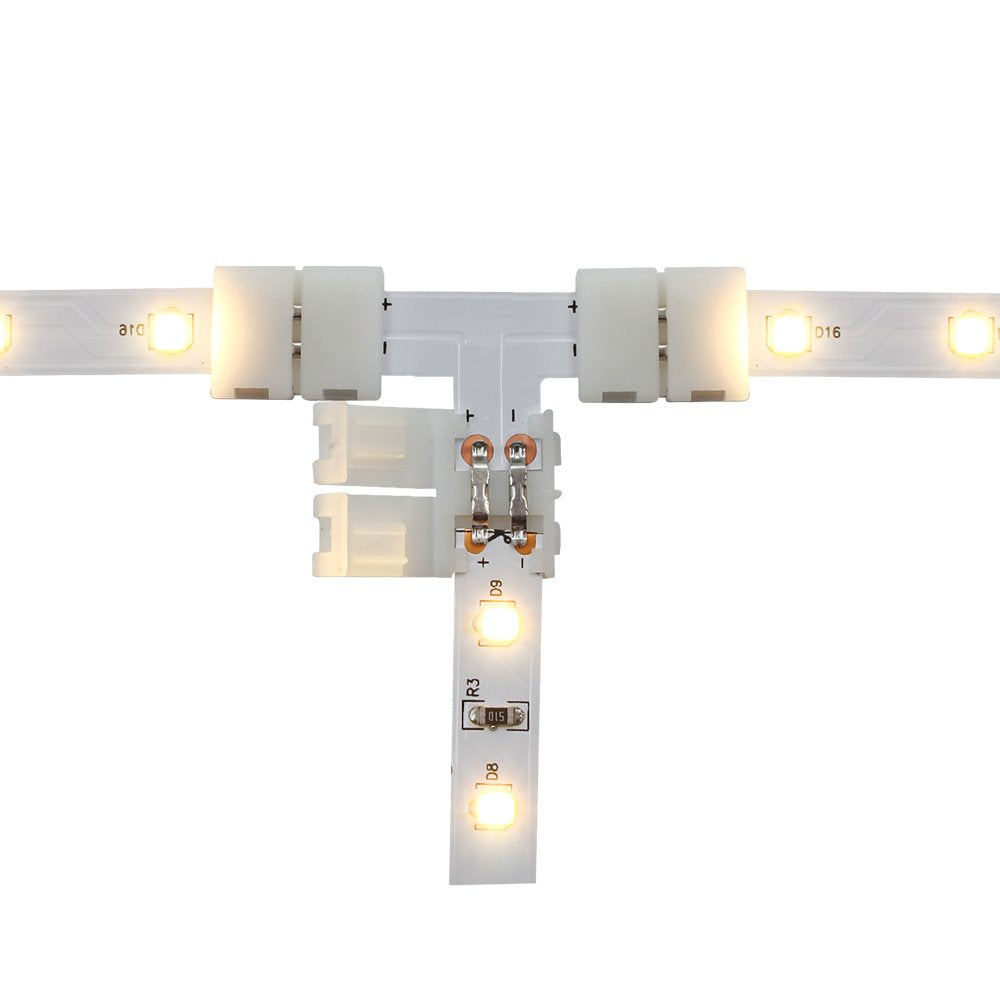 Lightingwill 10Pcs/Pack T Shape Solderless Snap Down 2Pin Conductor Led Strip Connector For Quick Splitter Connection Of 8Mm Wid