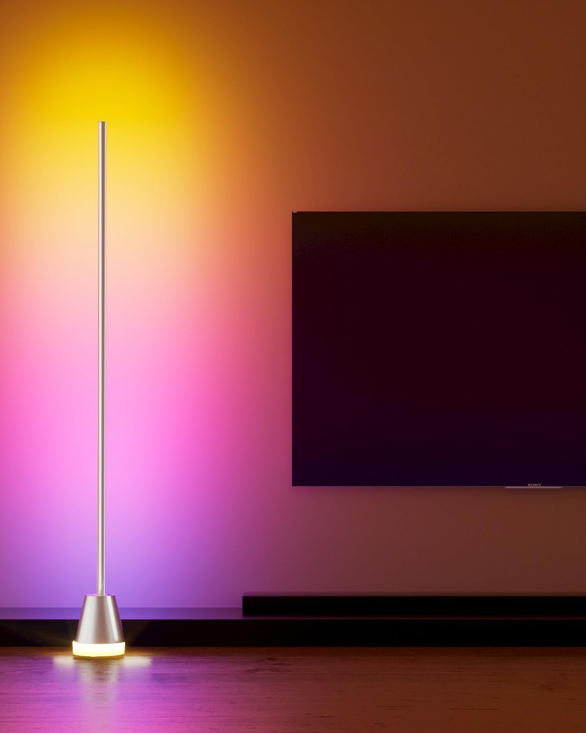 Keepsmile Smart RGB LED Floor Lamp, 59" Silver Aluminum, Music Sync, APP & Remote Control, Model HX-818