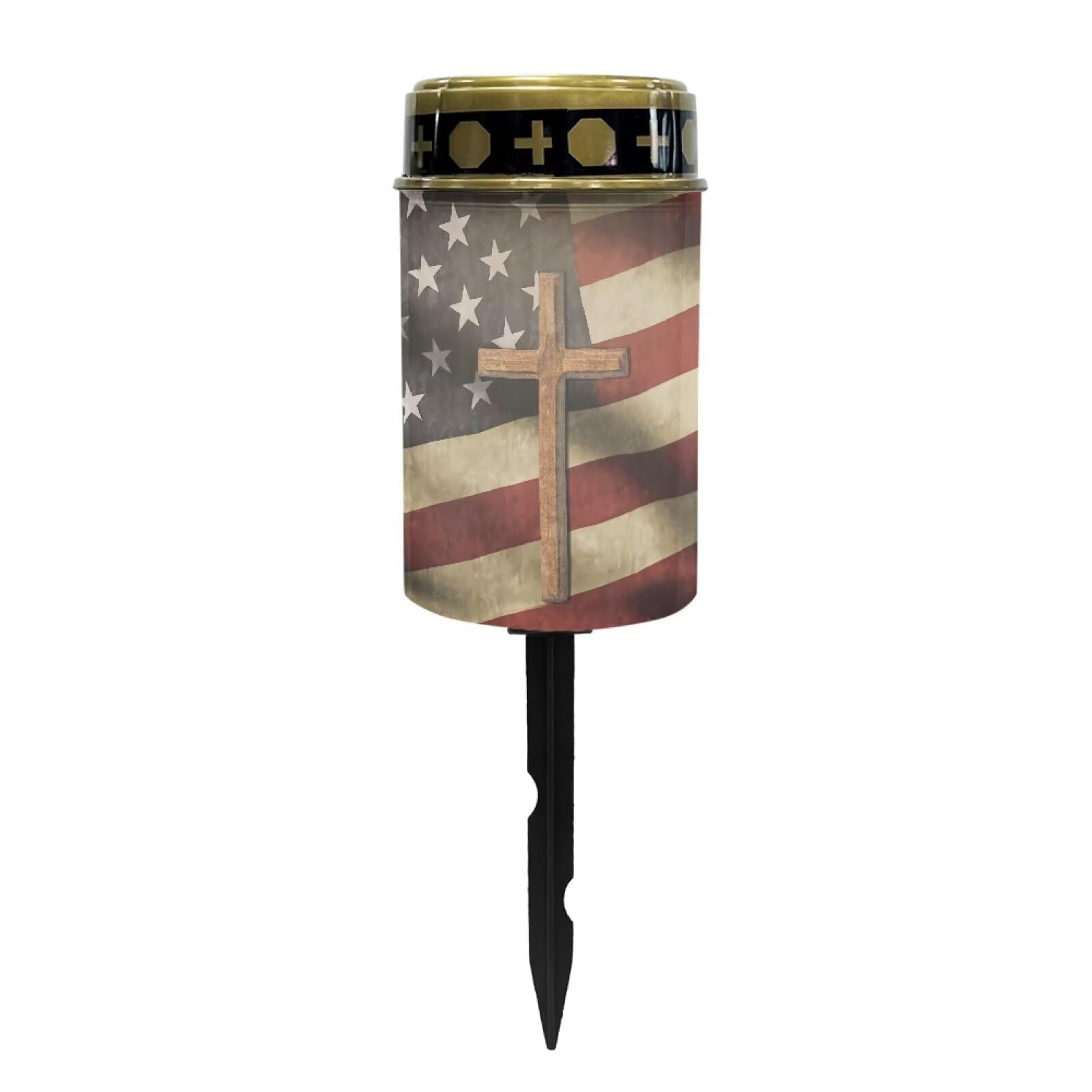 Psesaysky American Flag Cross Solar Stake Lights Waterproof Guardian Solar Lights Driveway Markers Solar Walkway Lights Sympathy