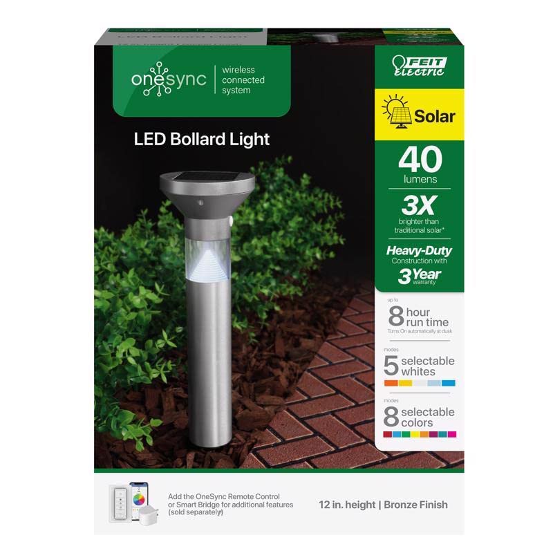 Feit Electric Bollard Light - Solar Powered 40W LED, Brushed Nickel, One Size, Model 3010294