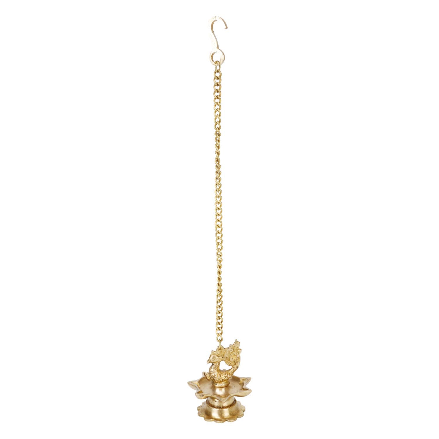 Kartique Brass Wall Hanging Diya (3 x 3 x 16 inches, Gold) Peacock Oil Lamp for Home Mandir Entrance Deepak Deepam Decor Temple