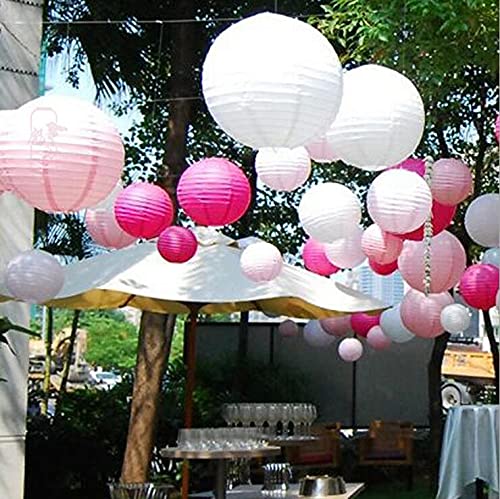 Famolay Pink Paper Lanterns 12 Pcs Assorted Size Of 6'' 8'' 10'' 12'' Chinese Round Paper Hanging Decorations Ball Lanterns Lamp