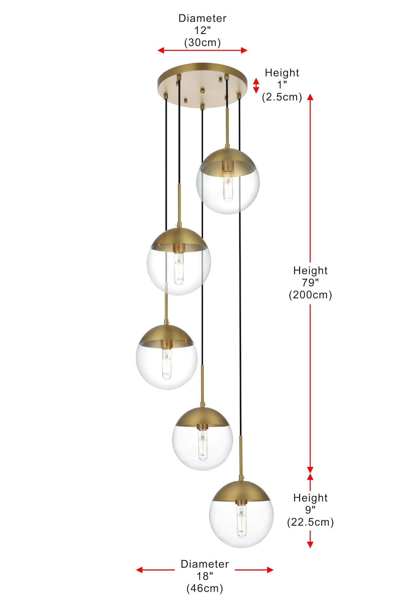 Living District Eclipse 5-Light Metal & Glass Pendant in Brass/Clear