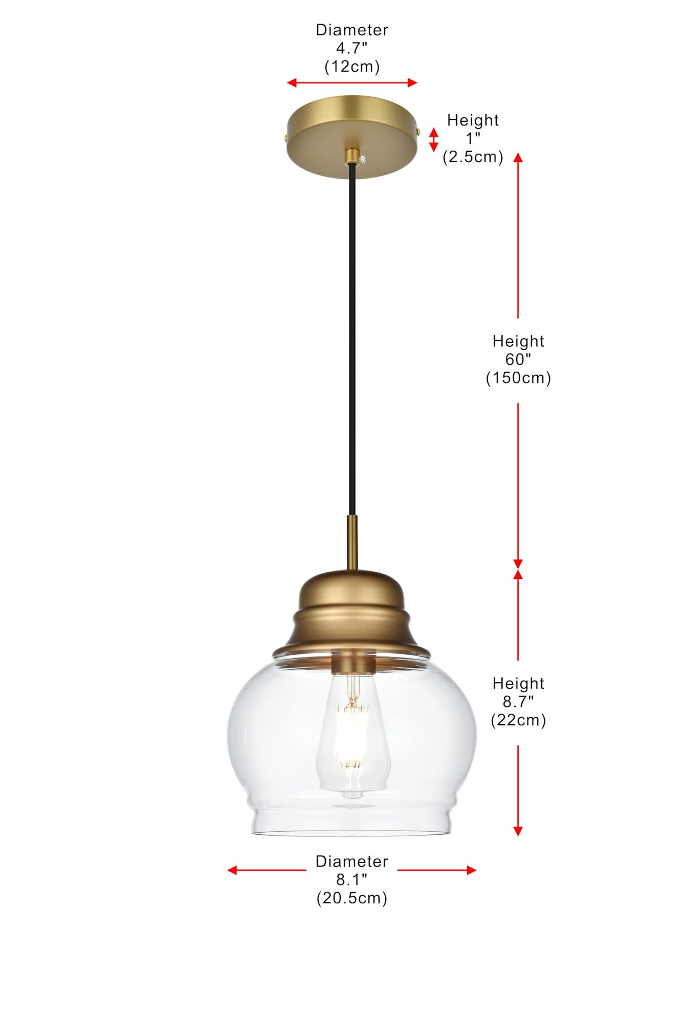 Living District Kenna 1-Light Metal & Glass Pendant in Black/Clear