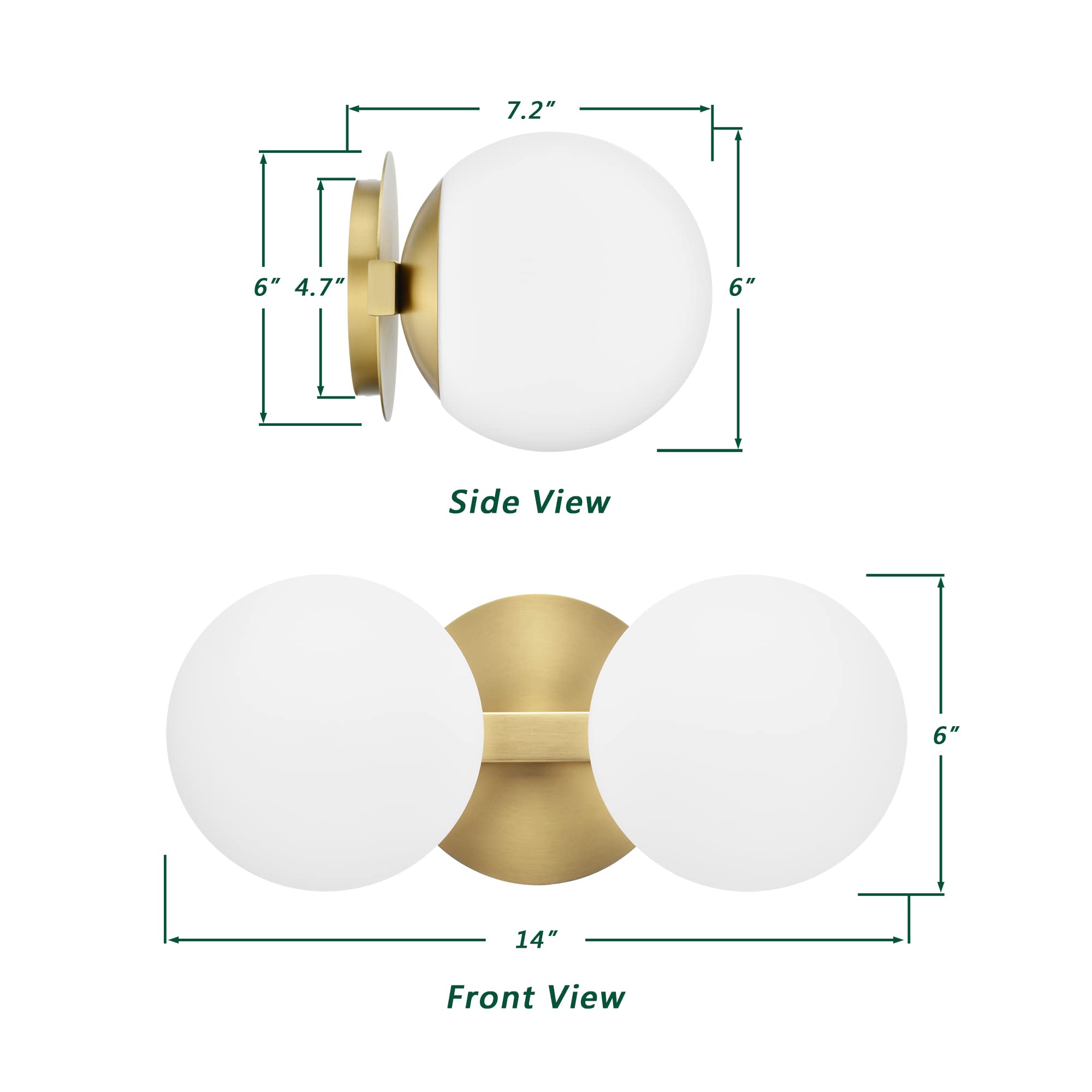 Bathroom Vanity Light Fixtures, Modern 2 Lights Globe Wall Sconce Lighting Aged Brass, Porch Wall Mount Light Fixture For Bathro