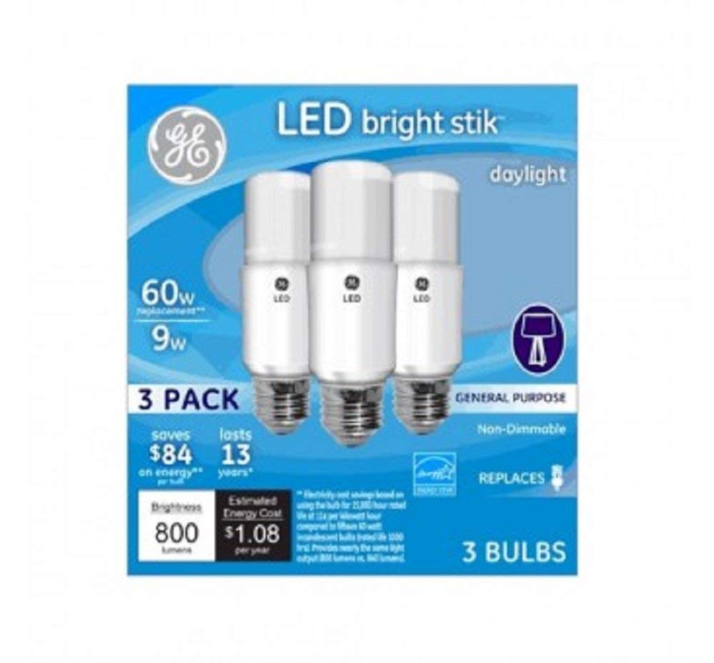 General Electric 63592 LED Bright Stik Bulb, 9W Daylight, 3 Count (Pack of 1)