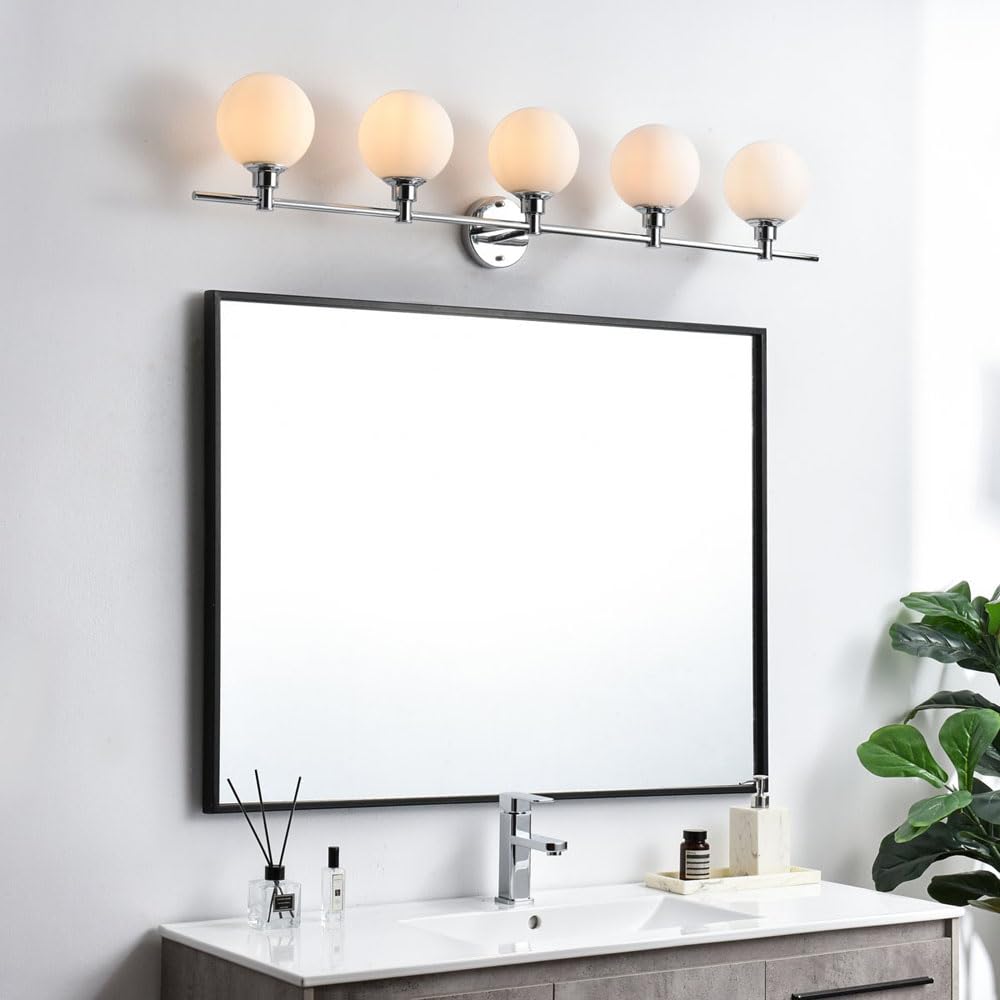 Living District Cordelia 5-Light Iron/Glass Bath Sconce in Brass/Frosted White