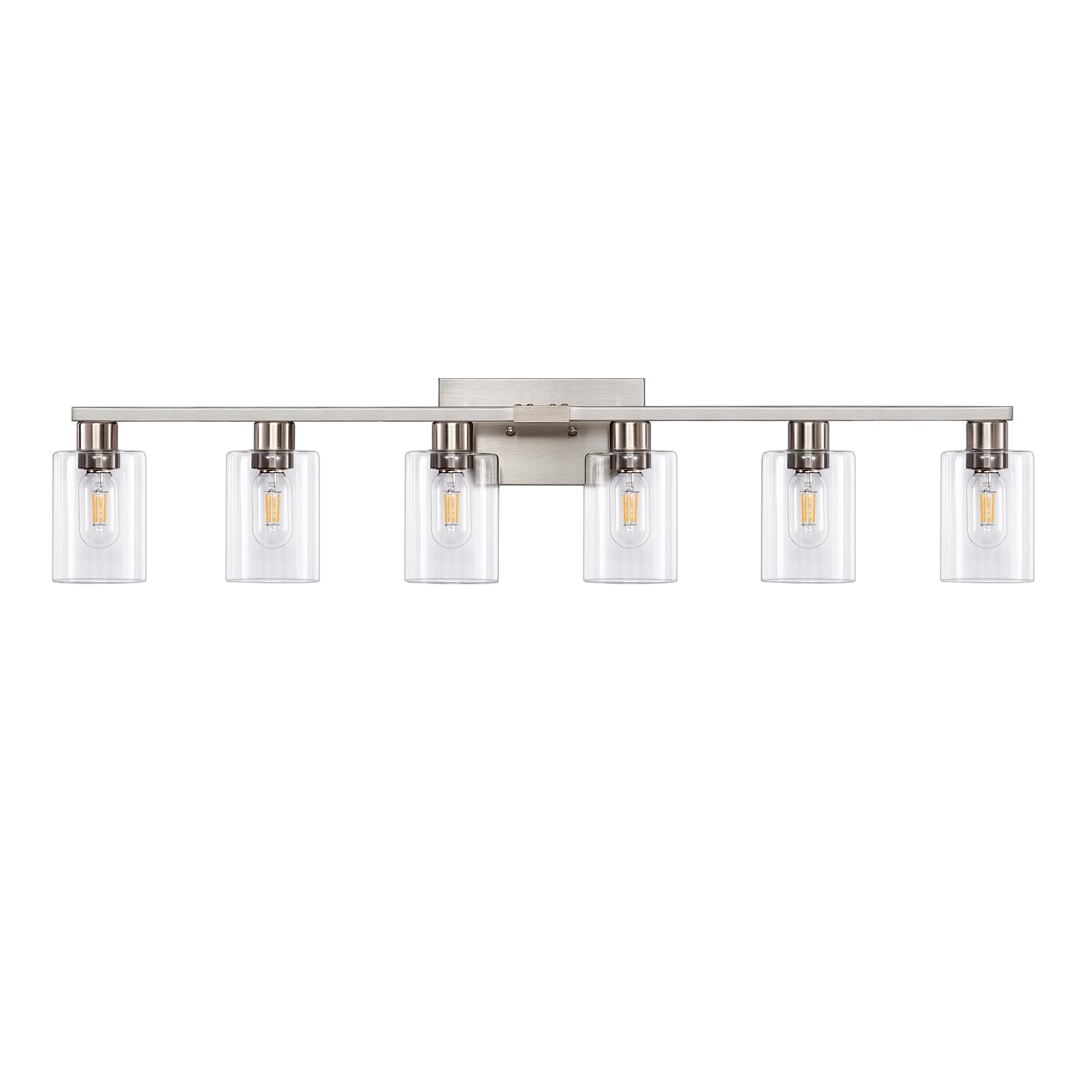 SOPEAS 6-Light Bathroom Light Fixtures, Vanity with Clear Glass, Brushed Nickel Lighting Fixtures Over Mirror, 42inch Large Ligh