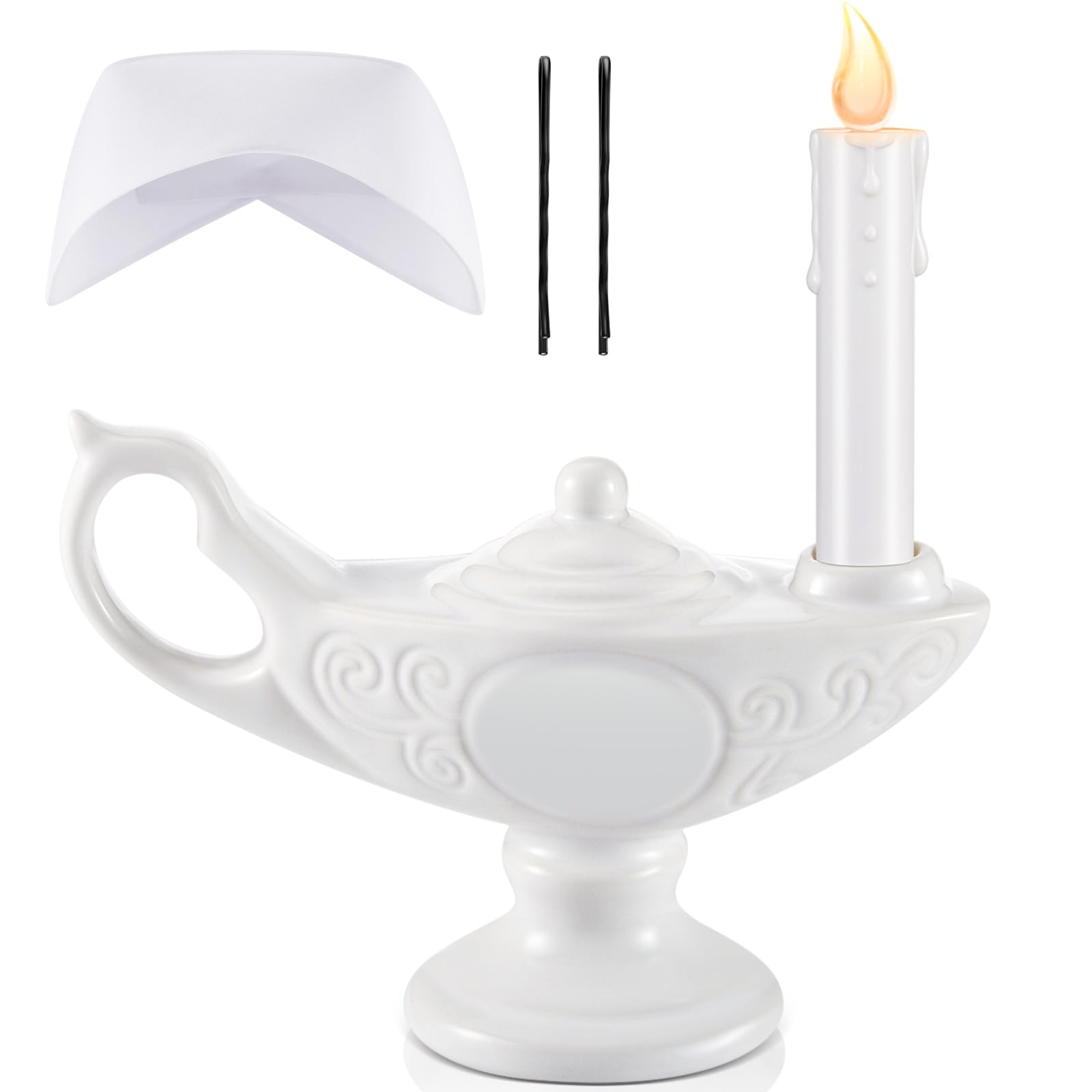 Teenyyou 1 Set Ceramic Nurse Lamp & Hat Florence Nightingale Costume Battery Powered Candle Cap with Pins for Nurse Gift Pinning