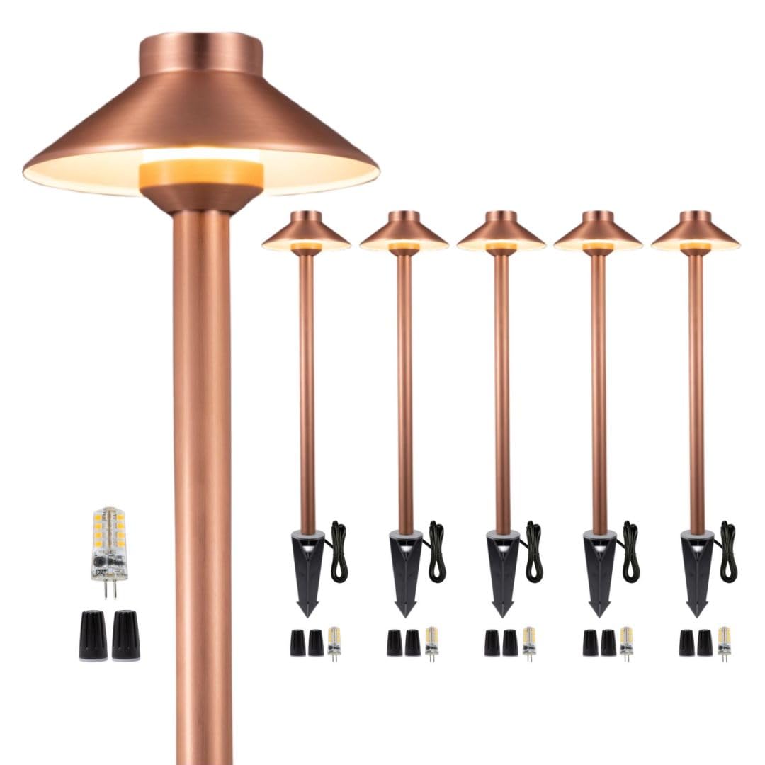Gardenreet LED Brass Copper Landscape Path Lights(Hat), Waterproof Outdoor 12V Low Voltage for Walkway Driveway Garden Yard with