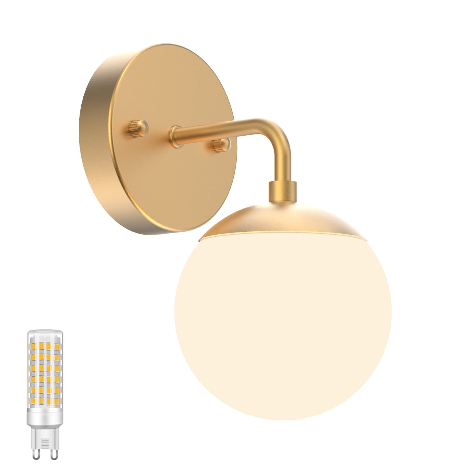 Tipace Gold Wall Sconce 1 Light, Mid Century Modern, 3000K G9 Bulb Included, Model 020