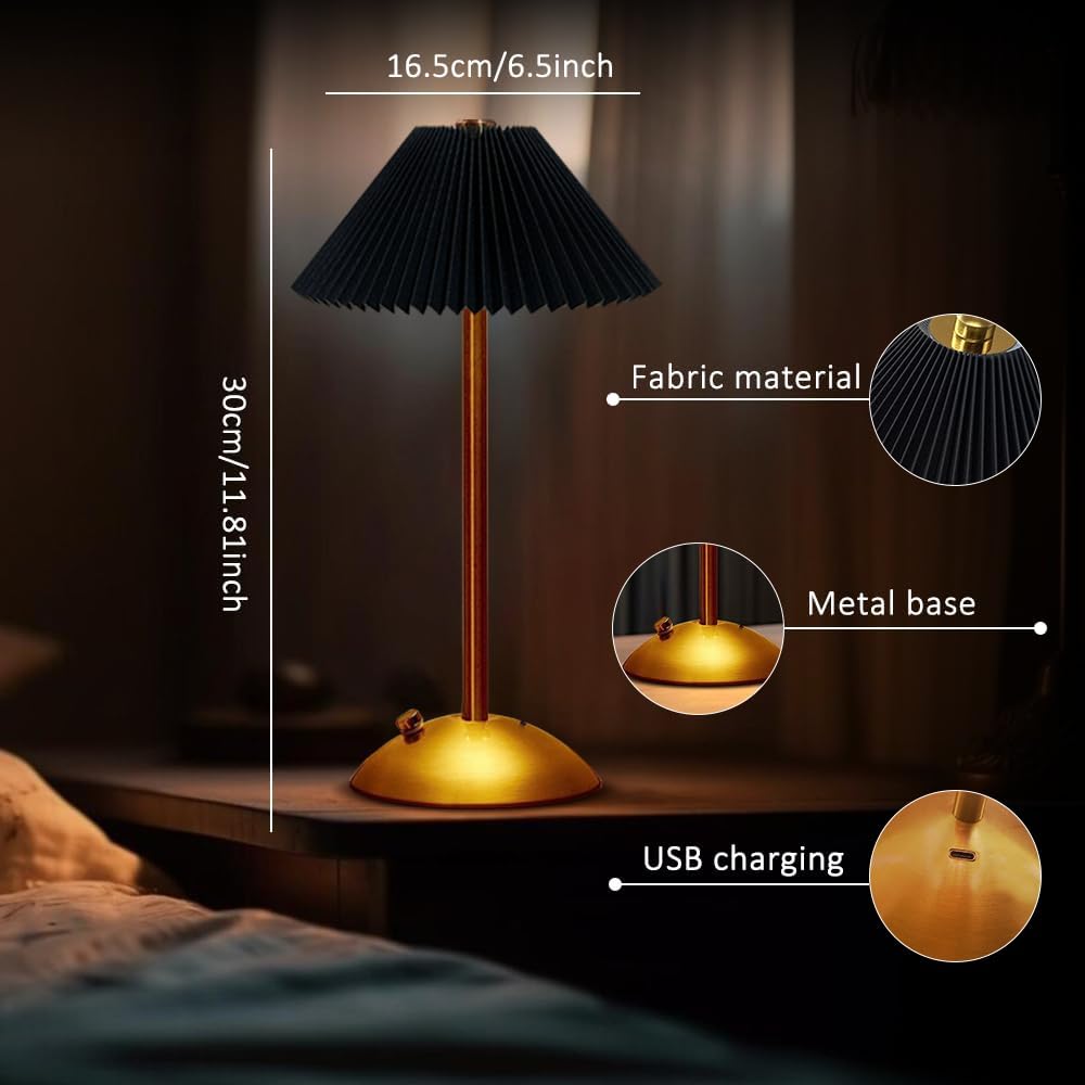 EJFOIEJ Portable LED Table Lamp, Touch Sensor, 3 Color Modes, Rechargeable, Metal, Black, Model C34bz-02