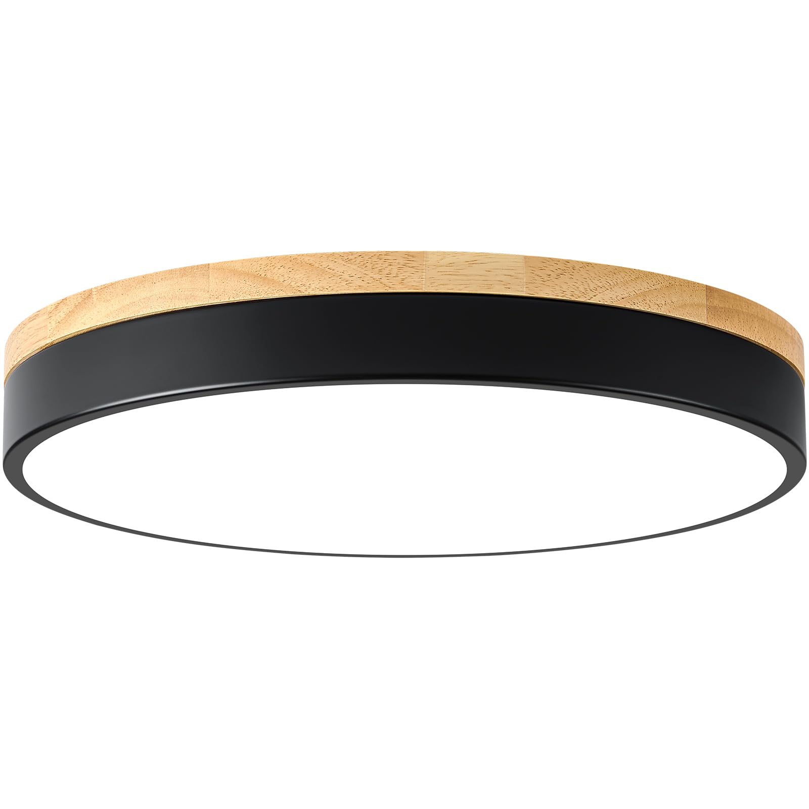 Teminbu Dimmable Wood Led Ceiling Light, 5Cct 2700K-6000K Modern Black Flush Mount Ceiling Light, Minimalist Round Close To Ceil