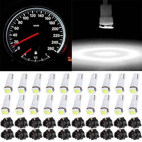 Cciyu 20 Pack Xenon White Car T5 Wedge 17 37 70 5050 1Smd Led Instrument Panel Cluster Plug Lamp Dash Light Bulb Bulbs W/Twist Sockets