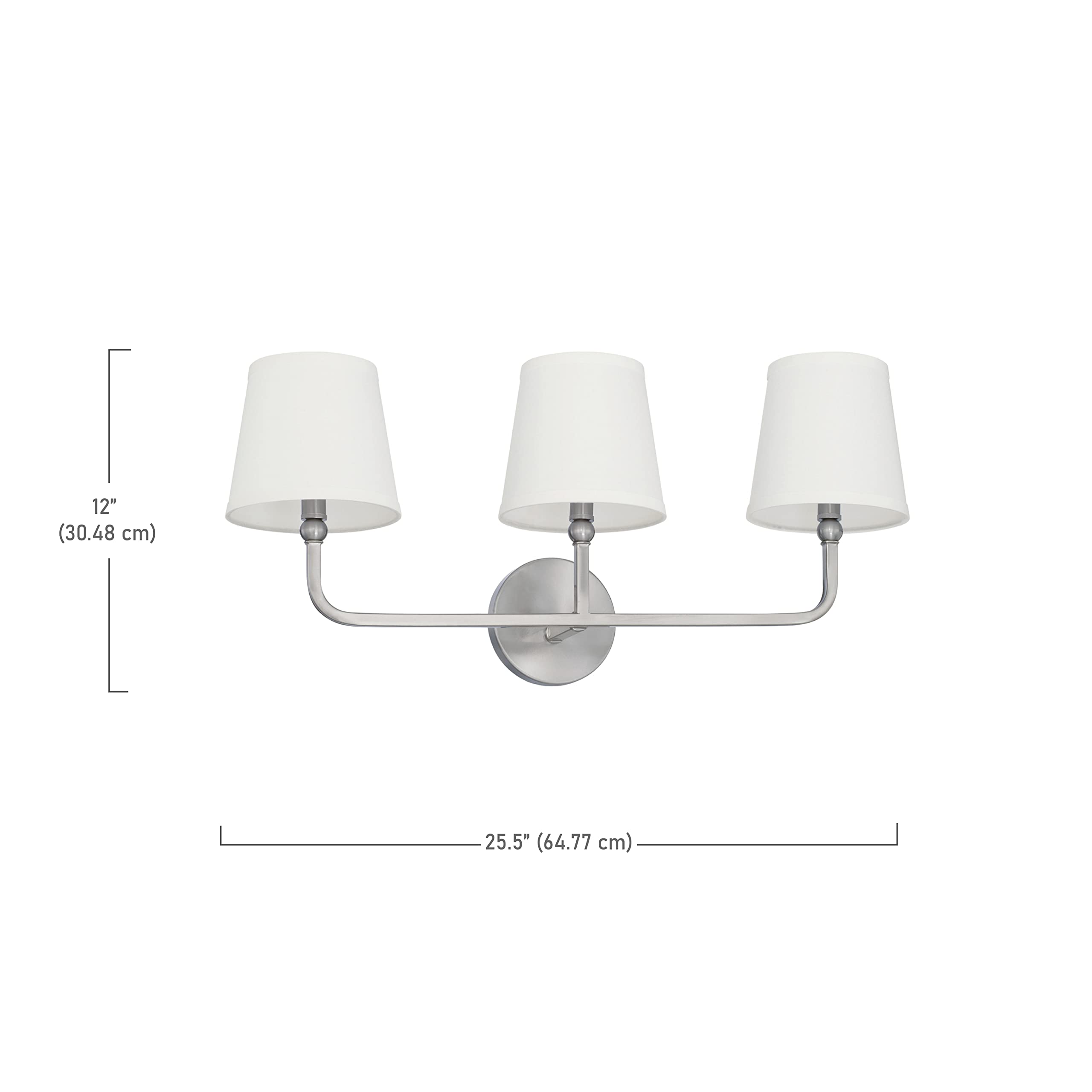 Capital Lighting Dawson 3-Light Bath Vanity Wall Mount, 12inH x 26inW, Brushed Nickel, Metal & Cloth, Model 119331BN-674