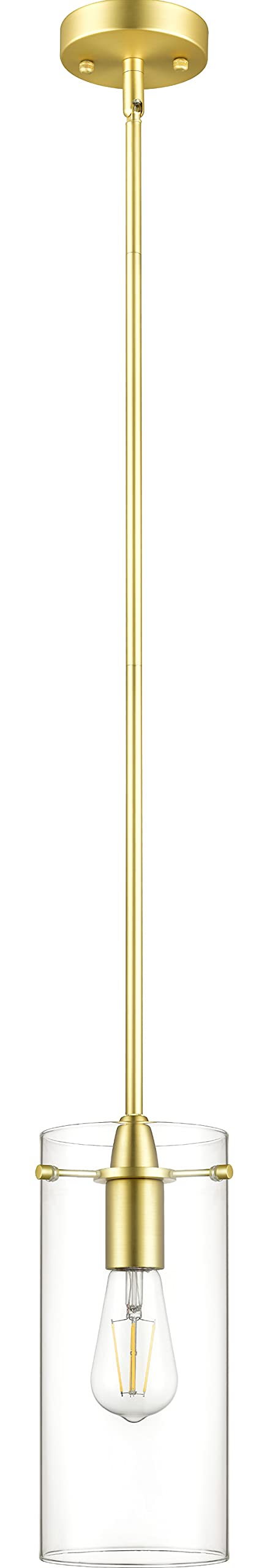 Linea di Liara Pendant Light Fixture, Modern Gold, Large Clear Glass Shade, Model LL-P315-SB, Industrial Farmhouse Design