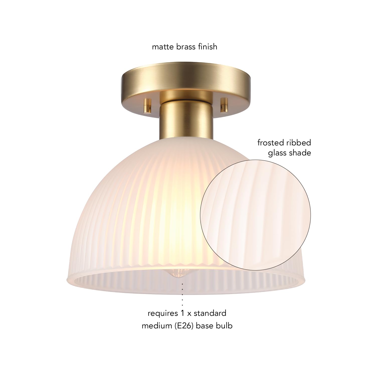 Globe Electric 66000129 1-Light Semi-Flush Mount Ceiling Light, Matte Brass, Frosted Ribbed Glass Shade, Home Improvement, Dinin