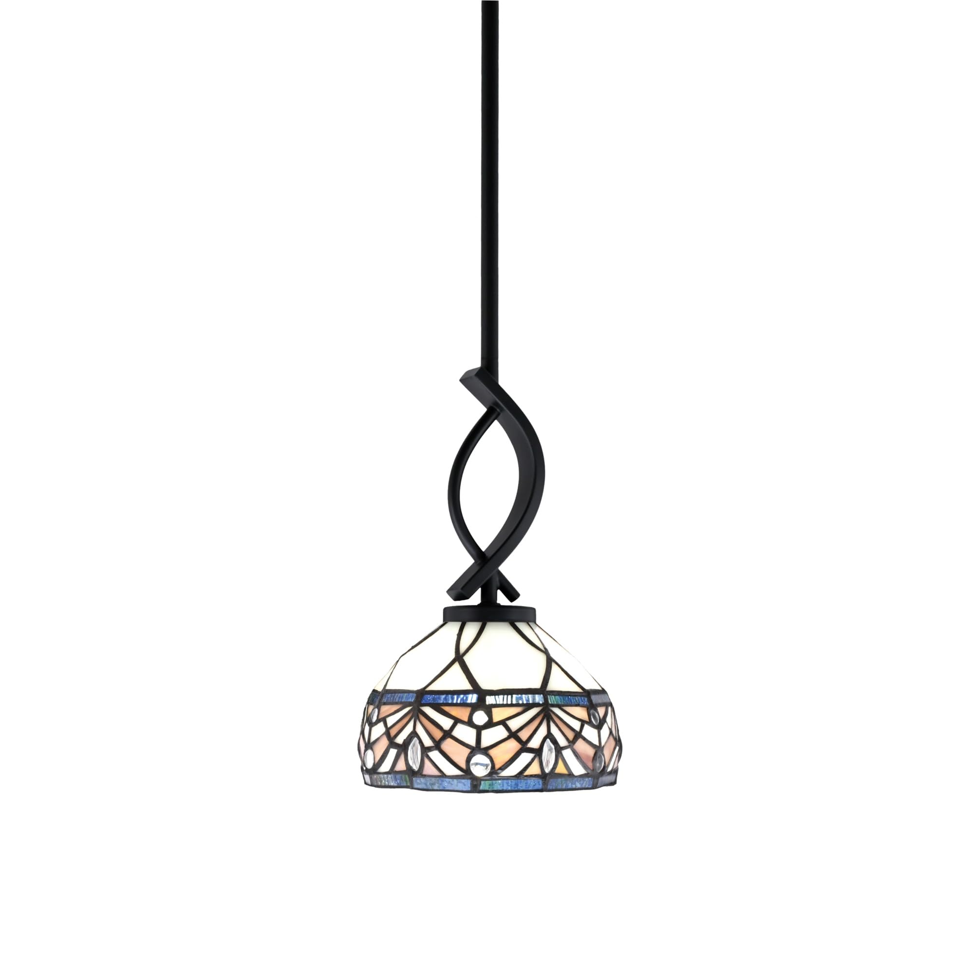 Cavella 1 Light Stem Mini Pendant Shown in Matte Black Finish with 7&quot; Royal Merlot Art Glass
