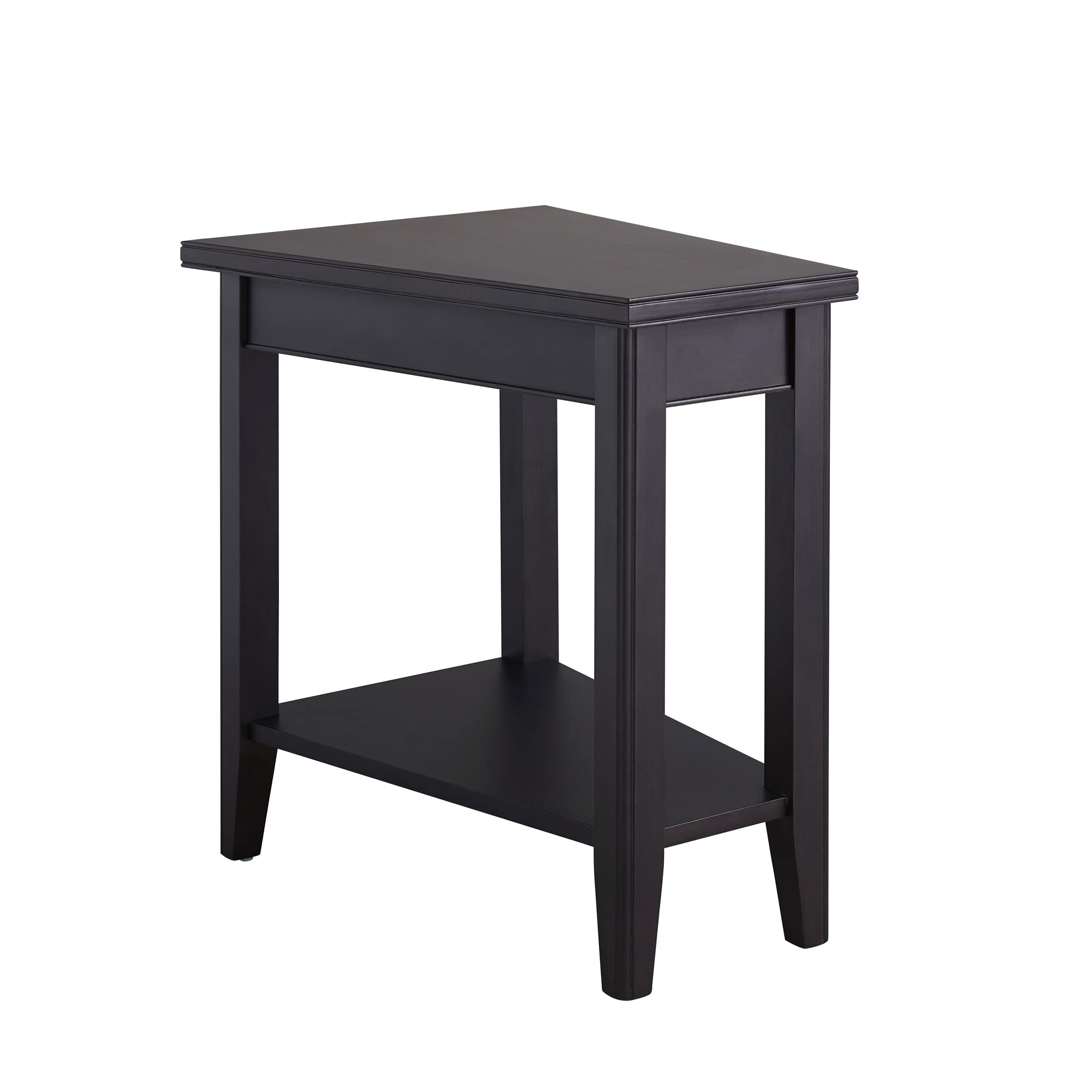 Leick Home Laurent End Table, Solid Wood, Narrow Wedge Shape, Bottom Display Shelf, Easy-Assembly, For Living Room/Bedroom, Blac